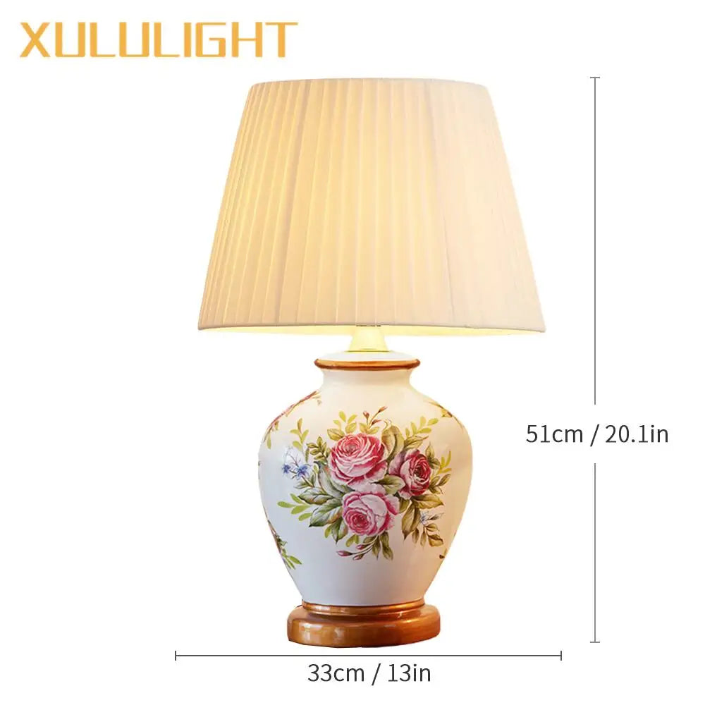 Elegant European Ceramic Flower Table Lamp