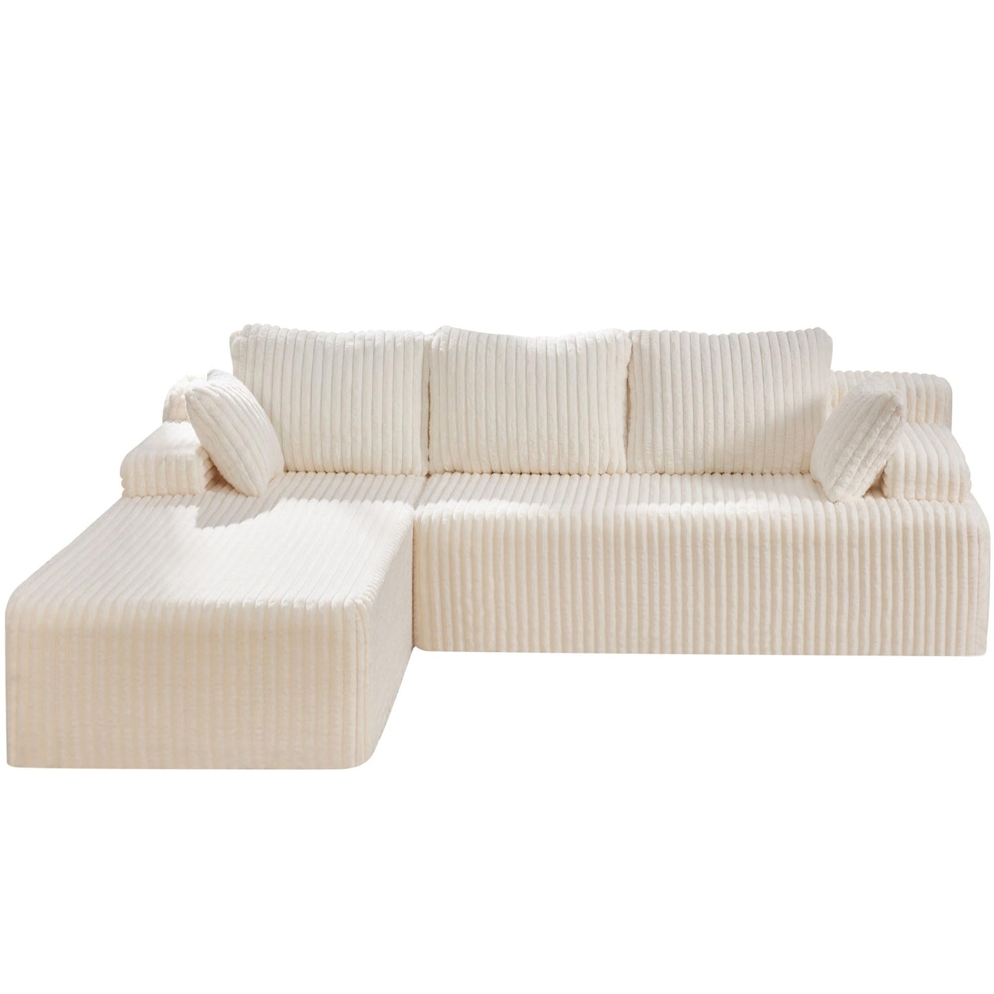 Hobestluk 96” Modular Sectional Sofa Couches L-Shape Couch 3 Seat Modular Sofa Memory Foam Sectional Couches for Living Room, Cloud Couch with Oversized Chaise (Grey, Stripe (Right Facing Chaise))