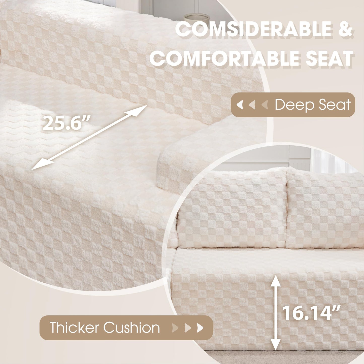 Hobestluk 96” Modular Sectional Sofa Couches L-Shape Couch 3 Seat Modular Sofa Memory Foam Sectional Couches for Living Room, Cloud Couch with Oversized Chaise (Grey, Stripe (Right Facing Chaise))