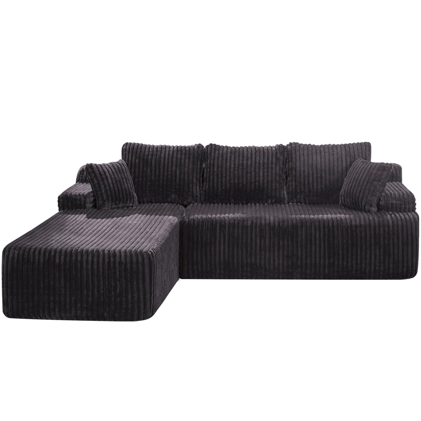 Hobestluk 96” Modular Sectional Sofa Couches L-Shape Couch 3 Seat Modular Sofa Memory Foam Sectional Couches for Living Room, Cloud Couch with Oversized Chaise (Grey, Stripe (Right Facing Chaise))