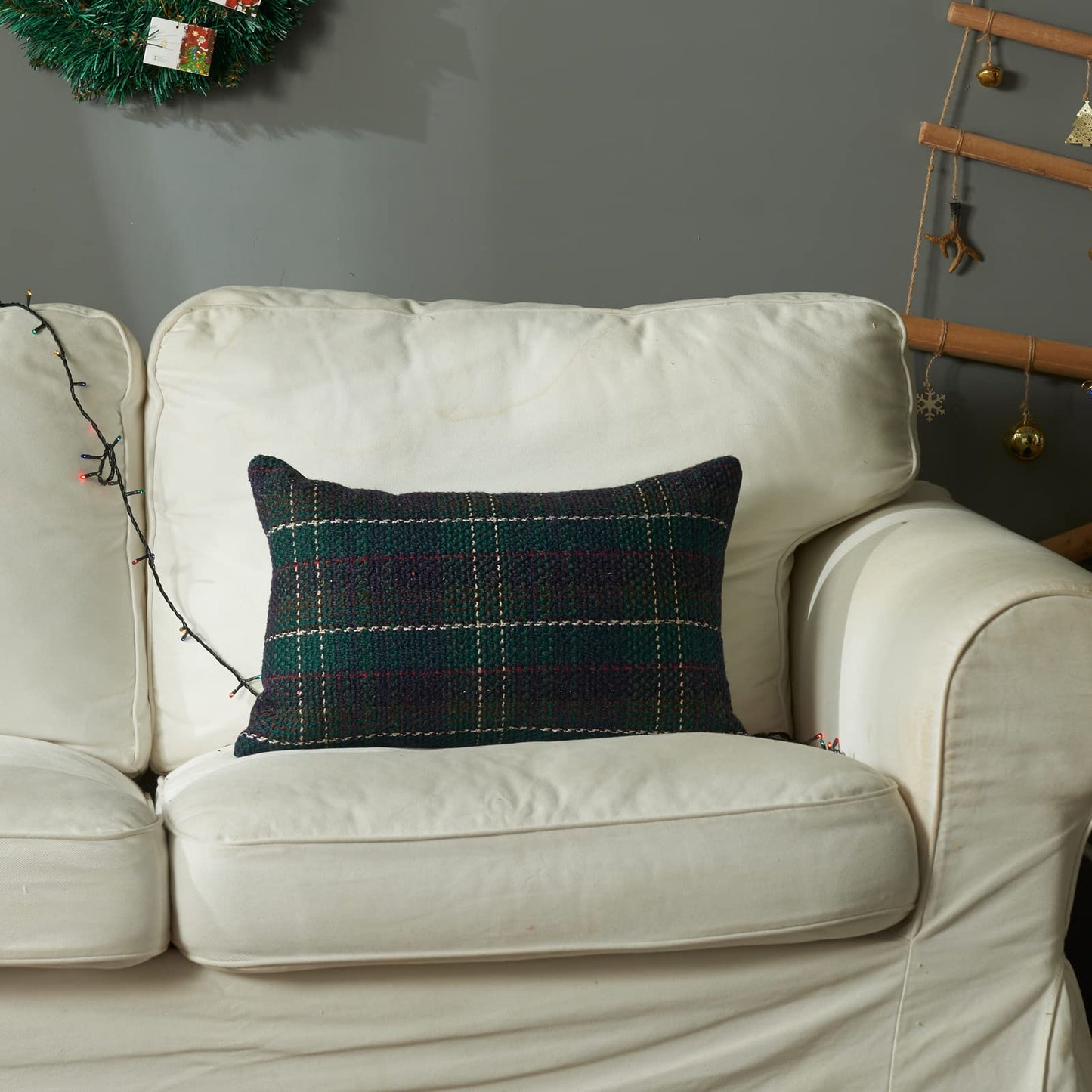 Green Plaid Pillow Covers 20x20 inch Set of 2 Knitting Tartan Pillow Cases Winter Xmas Farmhouse Cushion Covers for Sofa Bed