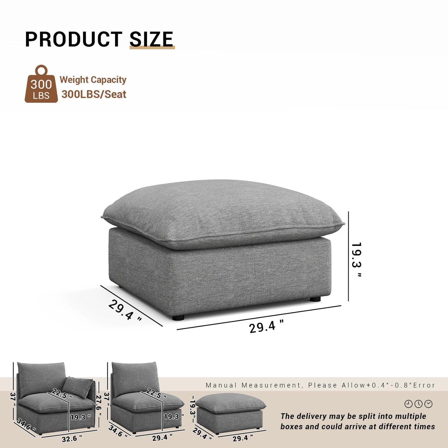 94.6" Small Cloud Couch, Linen Cloud Sectional Couches for Living Room, Convertible Down Filled Modular Sectional Sofa with Deep Seats & High-Back, Removable Washable Sofa Covers, Spill-Proof Fabric