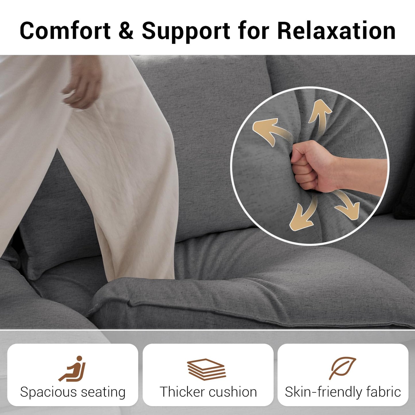 94.6" Small Cloud Couch, Linen Cloud Sectional Couches for Living Room, Convertible Down Filled Modular Sectional Sofa with Deep Seats & High-Back, Removable Washable Sofa Covers, Spill-Proof Fabric