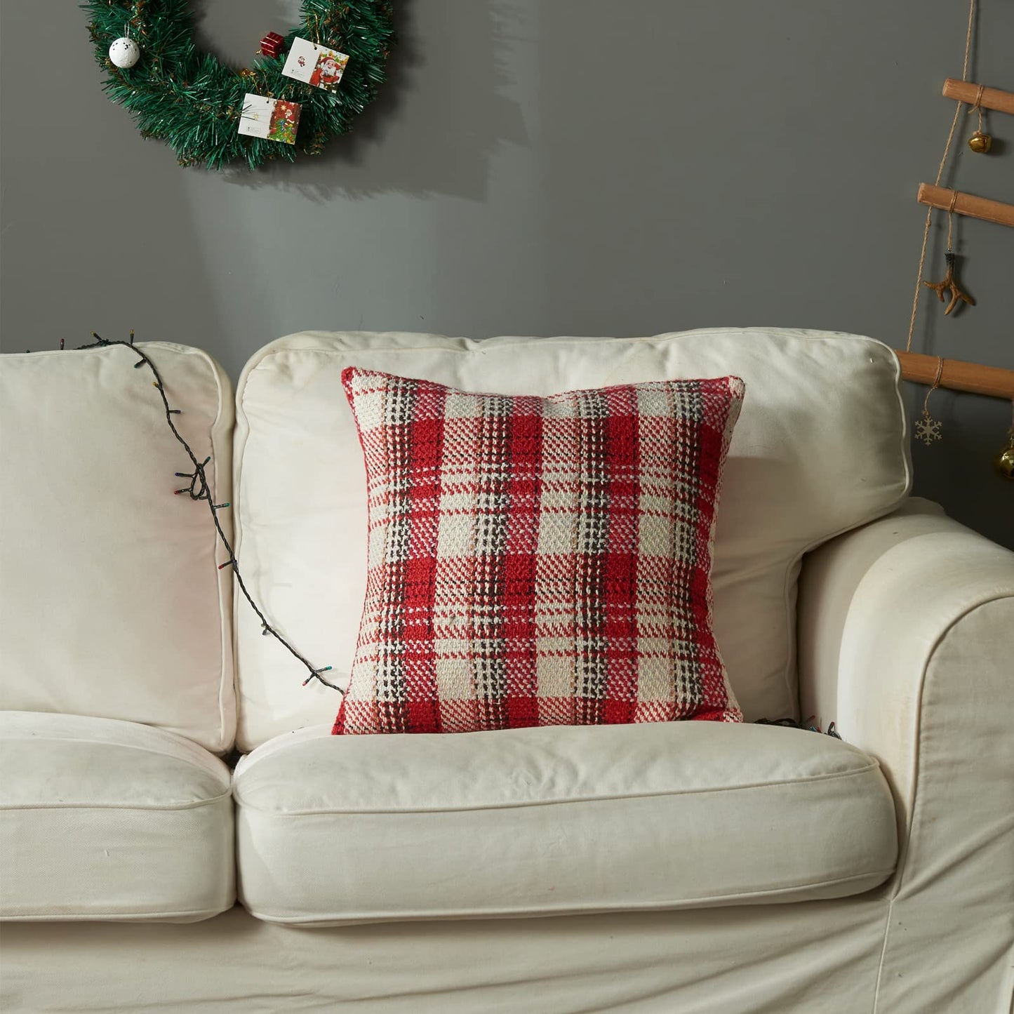 Green Plaid Pillow Covers 20x20 inch Set of 2 Knitting Tartan Pillow Cases Winter Xmas Farmhouse Cushion Covers for Sofa Bed