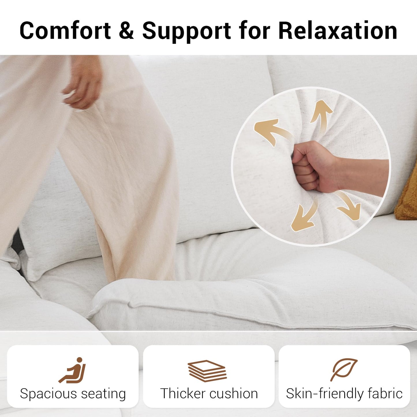 94.6" Small Cloud Couch, Linen Cloud Sectional Couches for Living Room, Convertible Down Filled Modular Sectional Sofa with Deep Seats & High-Back, Removable Washable Sofa Covers, Spill-Proof Fabric