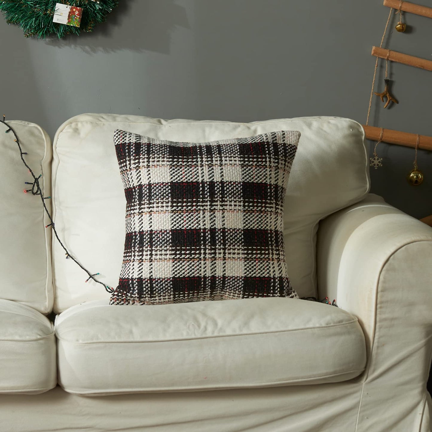 Green Plaid Pillow Covers 20x20 inch Set of 2 Knitting Tartan Pillow Cases Winter Xmas Farmhouse Cushion Covers for Sofa Bed