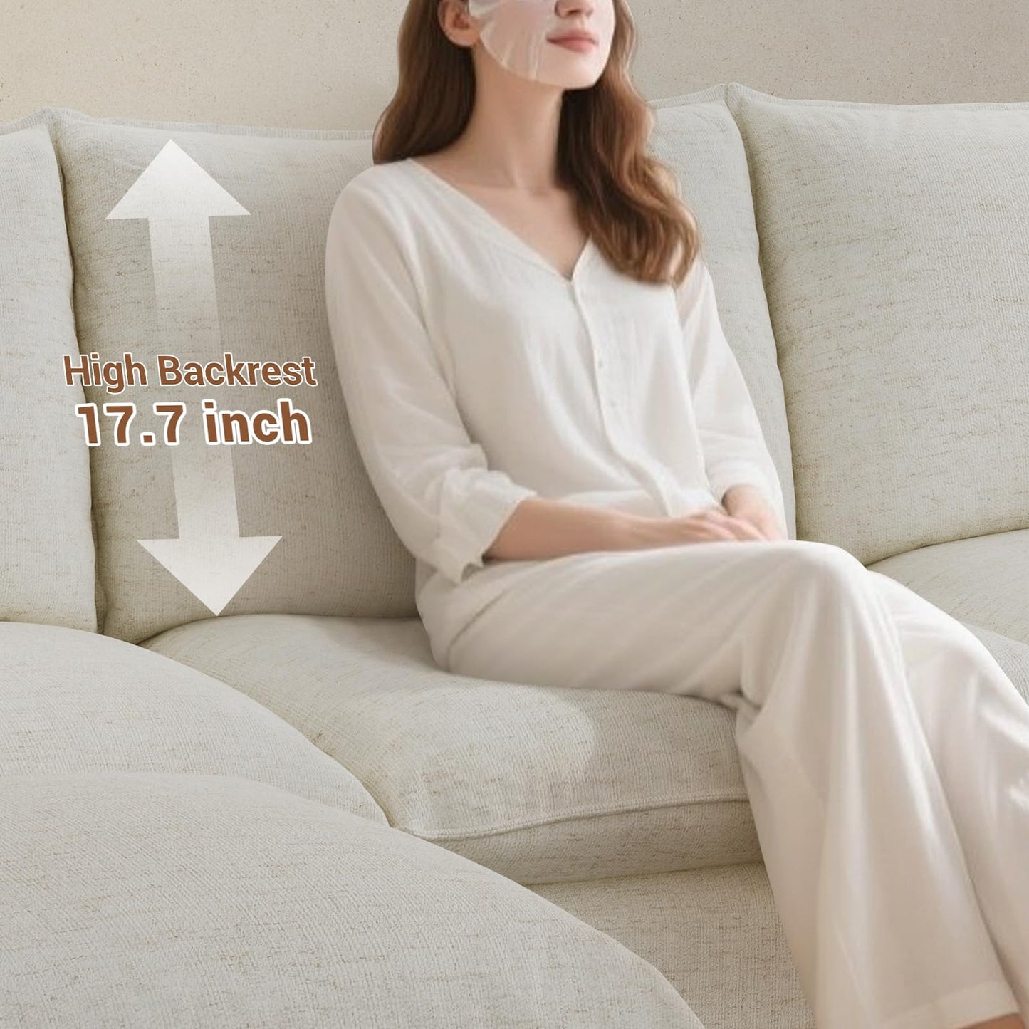 94.6" Small Cloud Couch, Linen Cloud Sectional Couches for Living Room, Convertible Down Filled Modular Sectional Sofa with Deep Seats & High-Back, Removable Washable Sofa Covers, Spill-Proof Fabric