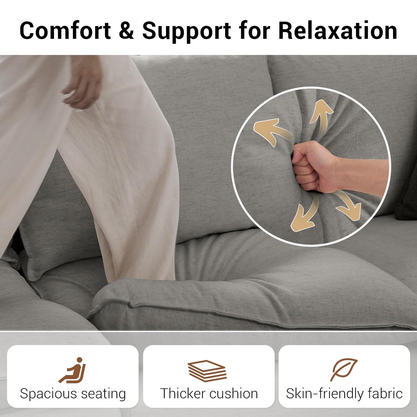 94.6" Small Cloud Couch, Linen Cloud Sectional Couches for Living Room, Convertible Down Filled Modular Sectional Sofa with Deep Seats & High-Back, Removable Washable Sofa Covers, Spill-Proof Fabric