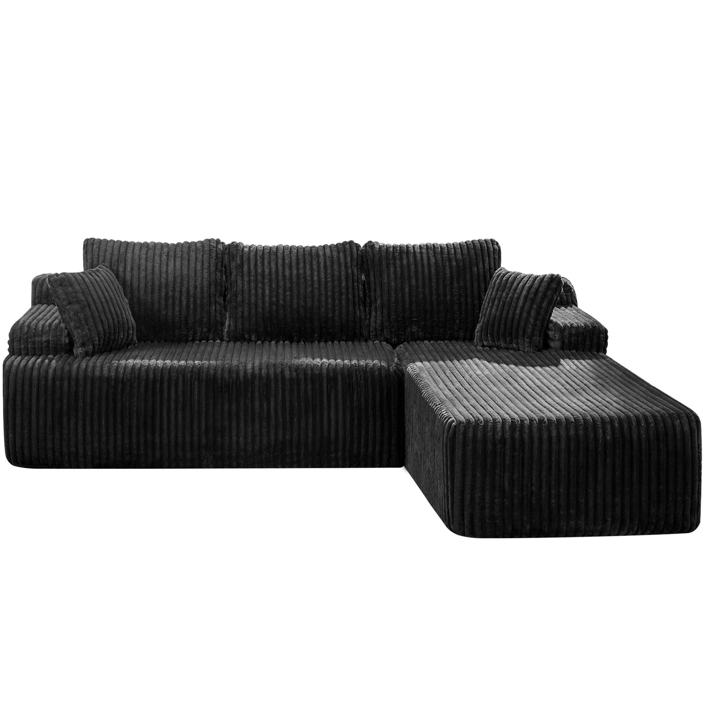 Hobestluk 96” Modular Sectional Sofa Couches L-Shape Couch 3 Seat Modular Sofa Memory Foam Sectional Couches for Living Room, Cloud Couch with Oversized Chaise (Grey, Stripe (Right Facing Chaise))