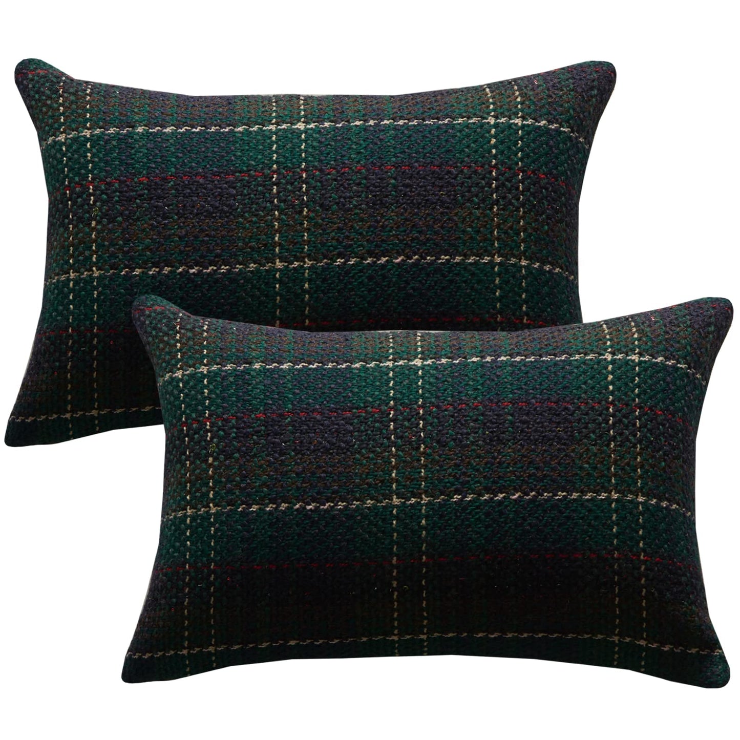 Green Plaid Pillow Covers 20x20 inch Set of 2 Knitting Tartan Pillow Cases Winter Xmas Farmhouse Cushion Covers for Sofa Bed