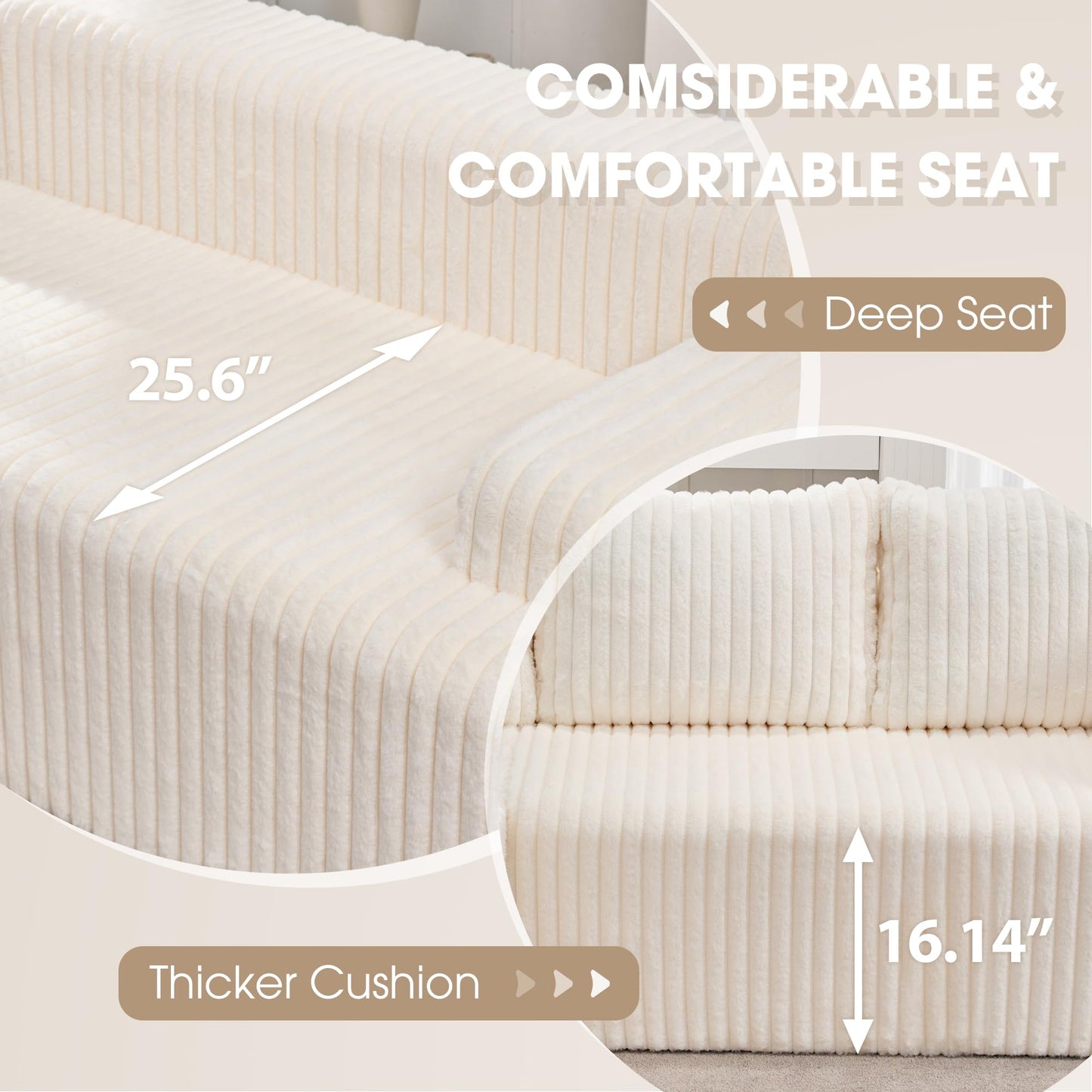 Hobestluk 96” Modular Sectional Sofa Couches L-Shape Couch 3 Seat Modular Sofa Memory Foam Sectional Couches for Living Room, Cloud Couch with Oversized Chaise (Grey, Stripe (Right Facing Chaise))