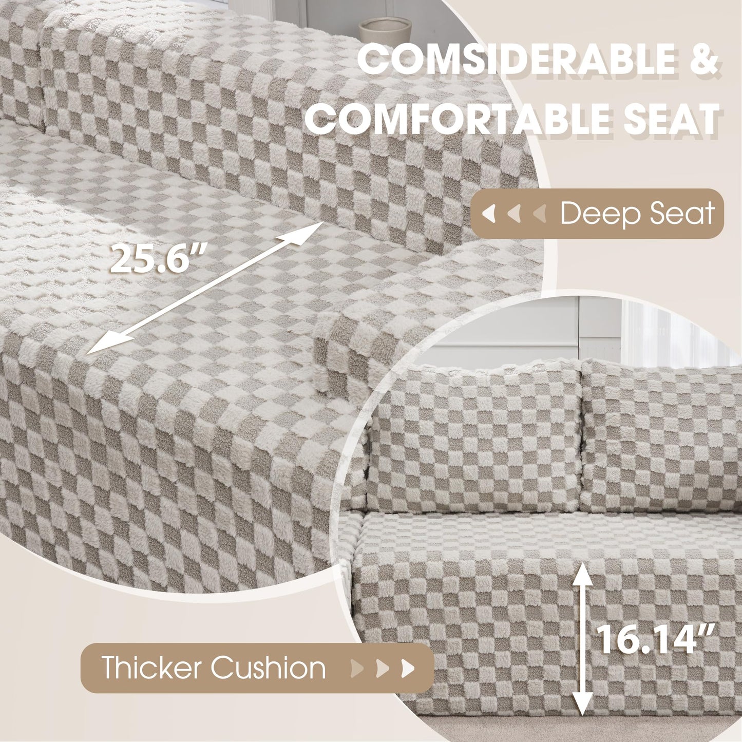 Hobestluk 96” Modular Sectional Sofa Couches L-Shape Couch 3 Seat Modular Sofa Memory Foam Sectional Couches for Living Room, Cloud Couch with Oversized Chaise (Grey, Stripe (Right Facing Chaise))