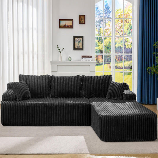 Hobestluk 96” Modular Sectional Sofa Couches L-Shape Couch 3 Seat Modular Sofa Memory Foam Sectional Couches for Living Room, Cloud Couch with Oversized Chaise (Grey, Stripe (Right Facing Chaise))