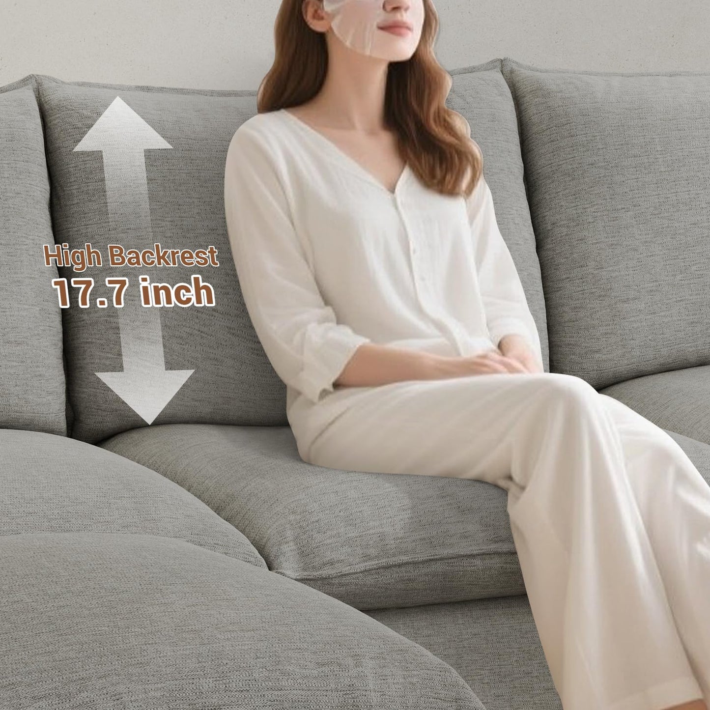 94.6" Small Cloud Couch, Linen Cloud Sectional Couches for Living Room, Convertible Down Filled Modular Sectional Sofa with Deep Seats & High-Back, Removable Washable Sofa Covers, Spill-Proof Fabric