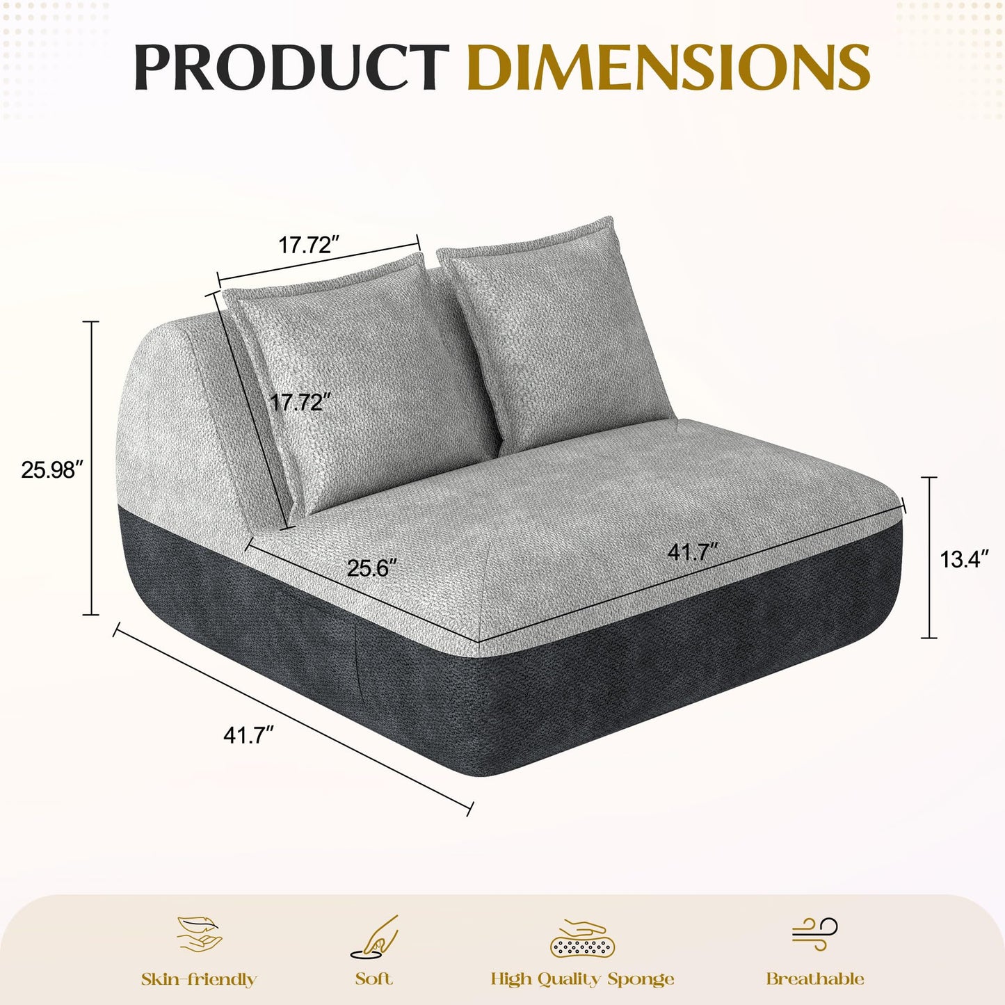 Hobestluk Small Sofa Couch Lounge Sofa Chair for Living Room, Comfy Memory Foam Couch, Mini Sofa with Side Pocket for Living Room, Bedroom (Grey+Light Grey)