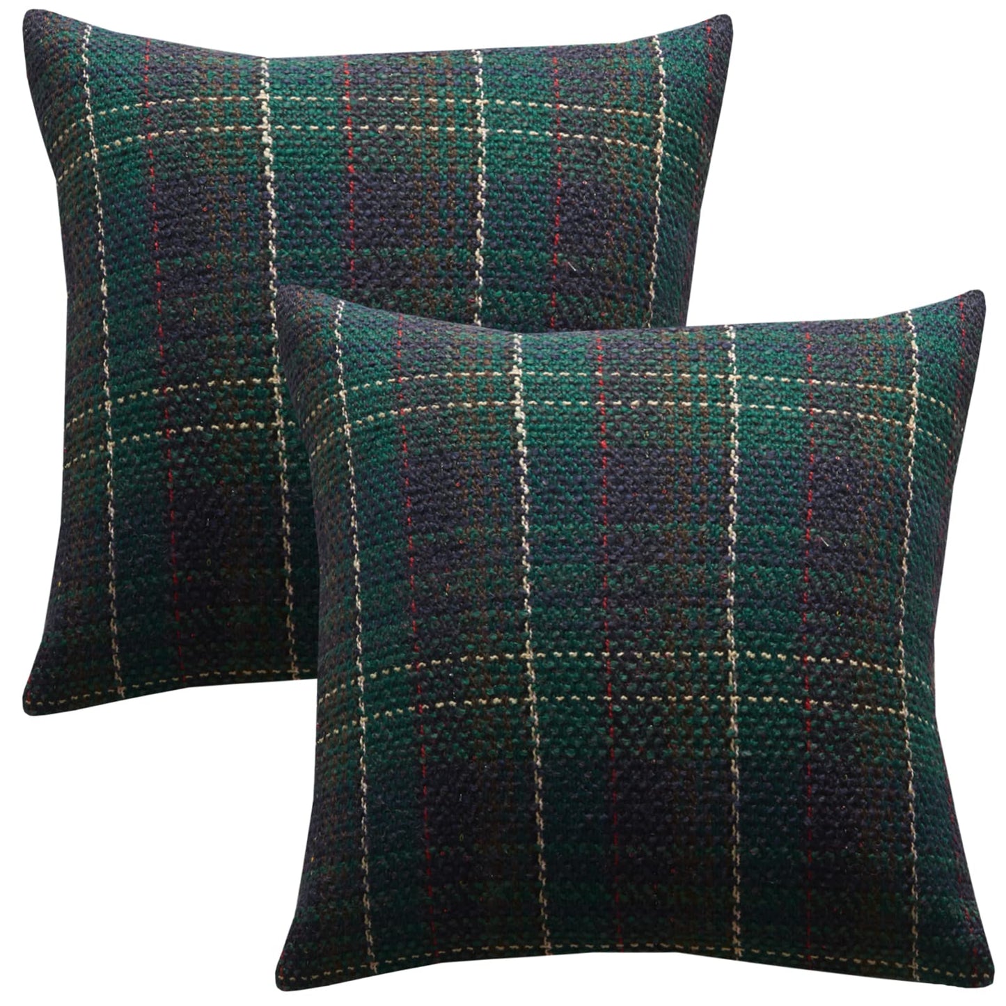 Green Plaid Pillow Covers 20x20 inch Set of 2 Knitting Tartan Pillow Cases Winter Xmas Farmhouse Cushion Covers for Sofa Bed