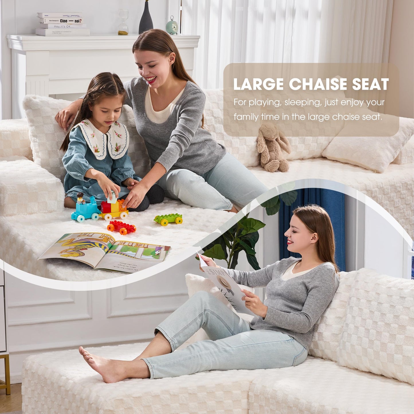 Hobestluk 96” Modular Sectional Sofa Couches L-Shape Couch 3 Seat Modular Sofa Memory Foam Sectional Couches for Living Room, Cloud Couch with Oversized Chaise (Grey, Stripe (Right Facing Chaise))