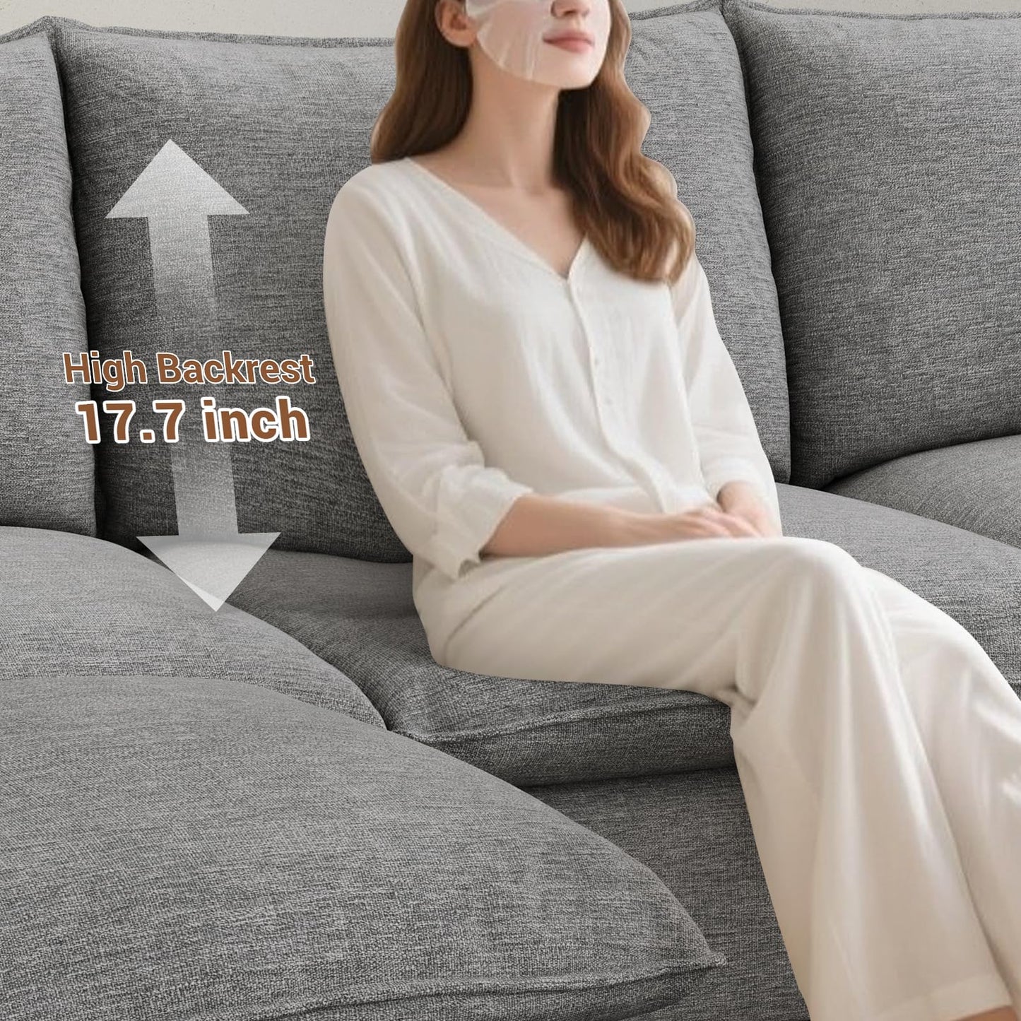 94.6" Small Cloud Couch, Linen Cloud Sectional Couches for Living Room, Convertible Down Filled Modular Sectional Sofa with Deep Seats & High-Back, Removable Washable Sofa Covers, Spill-Proof Fabric