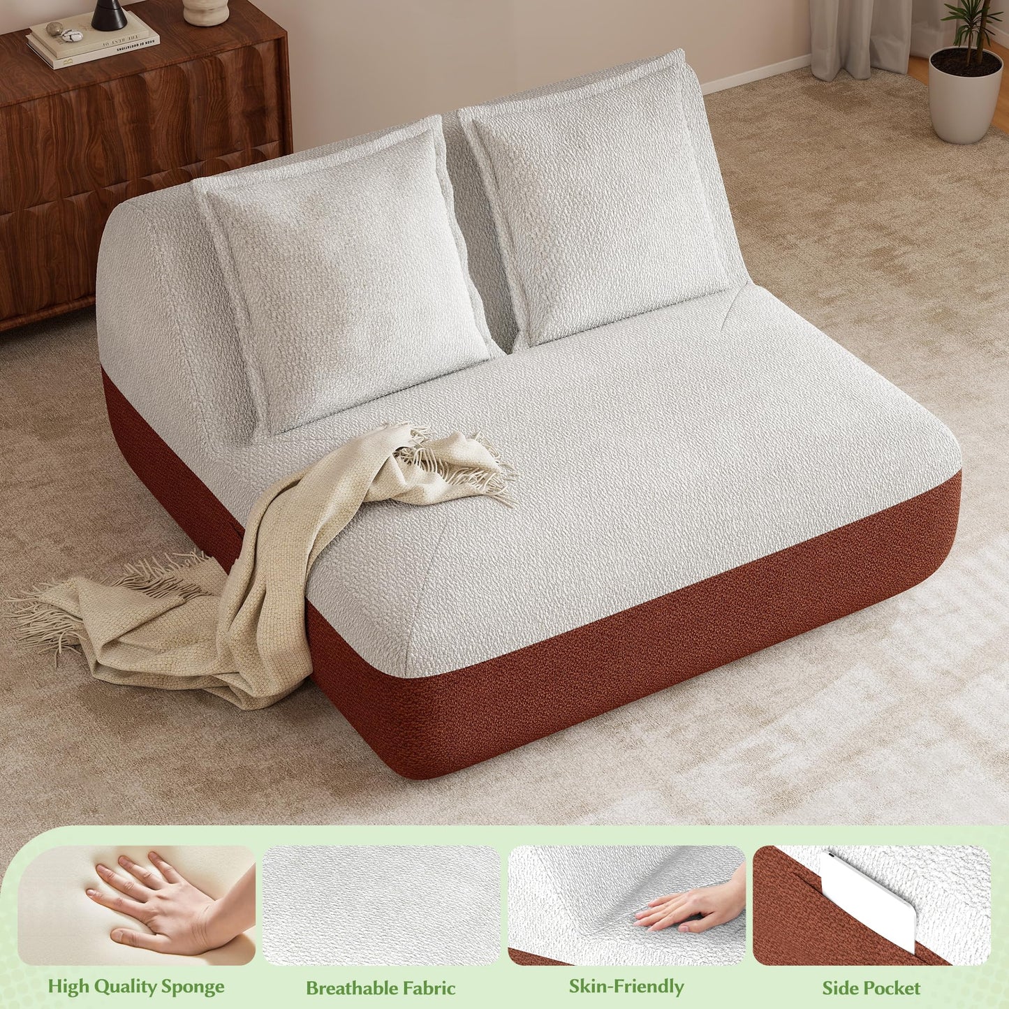 Hobestluk Small Sofa Couch Lounge Sofa Chair for Living Room, Comfy Memory Foam Couch, Mini Sofa with Side Pocket for Living Room, Bedroom (Grey+Light Grey)