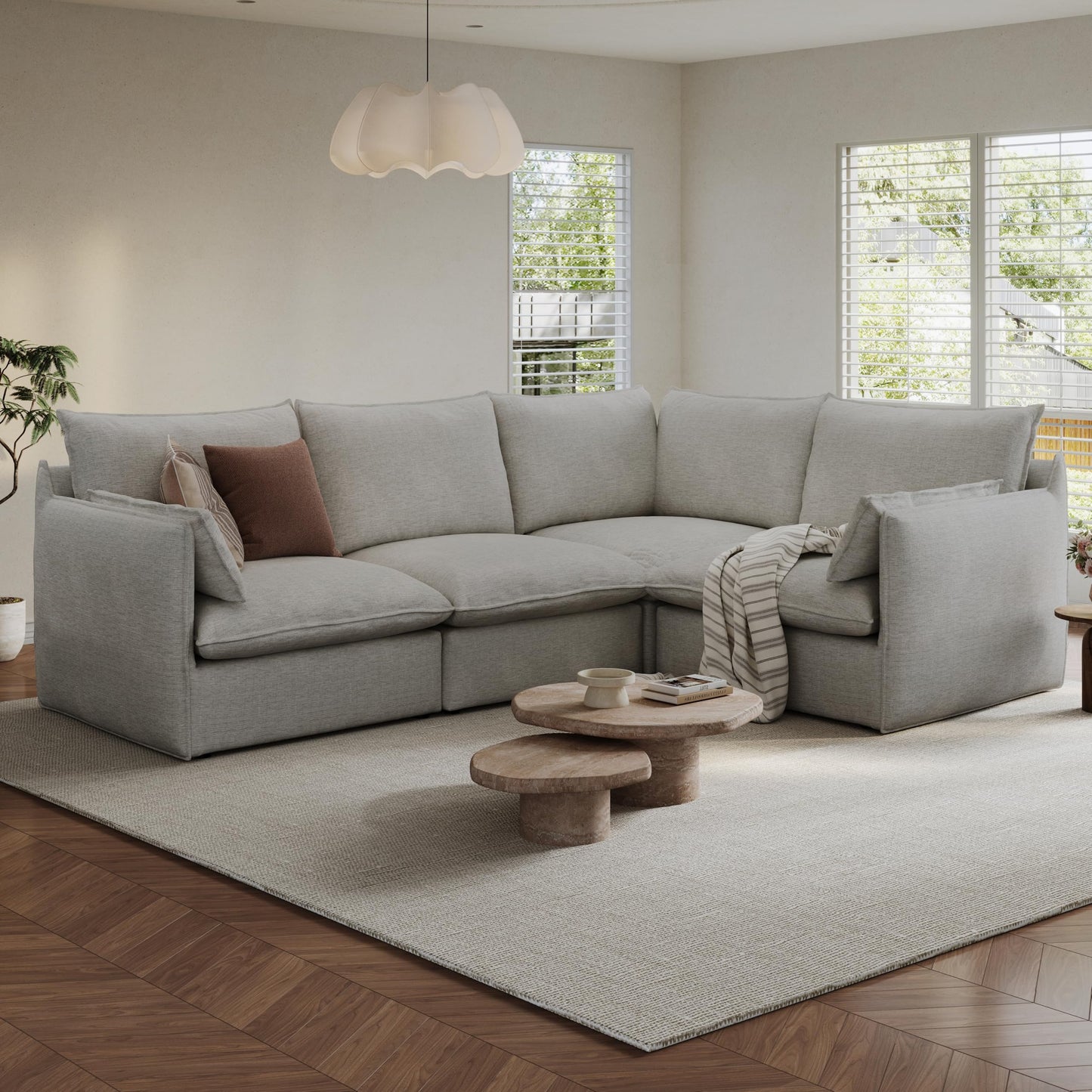 94.6" Small Cloud Couch, Linen Cloud Sectional Couches for Living Room, Convertible Down Filled Modular Sectional Sofa with Deep Seats & High-Back, Removable Washable Sofa Covers, Spill-Proof Fabric