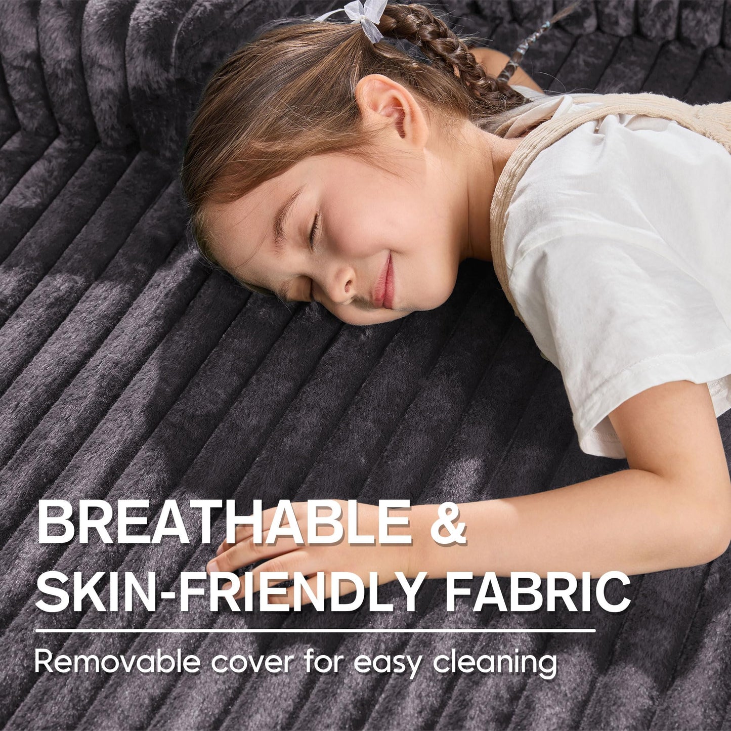 Hobestluk 96” Modular Sectional Sofa Couches L-Shape Couch 3 Seat Modular Sofa Memory Foam Sectional Couches for Living Room, Cloud Couch with Oversized Chaise (Grey, Stripe (Right Facing Chaise))