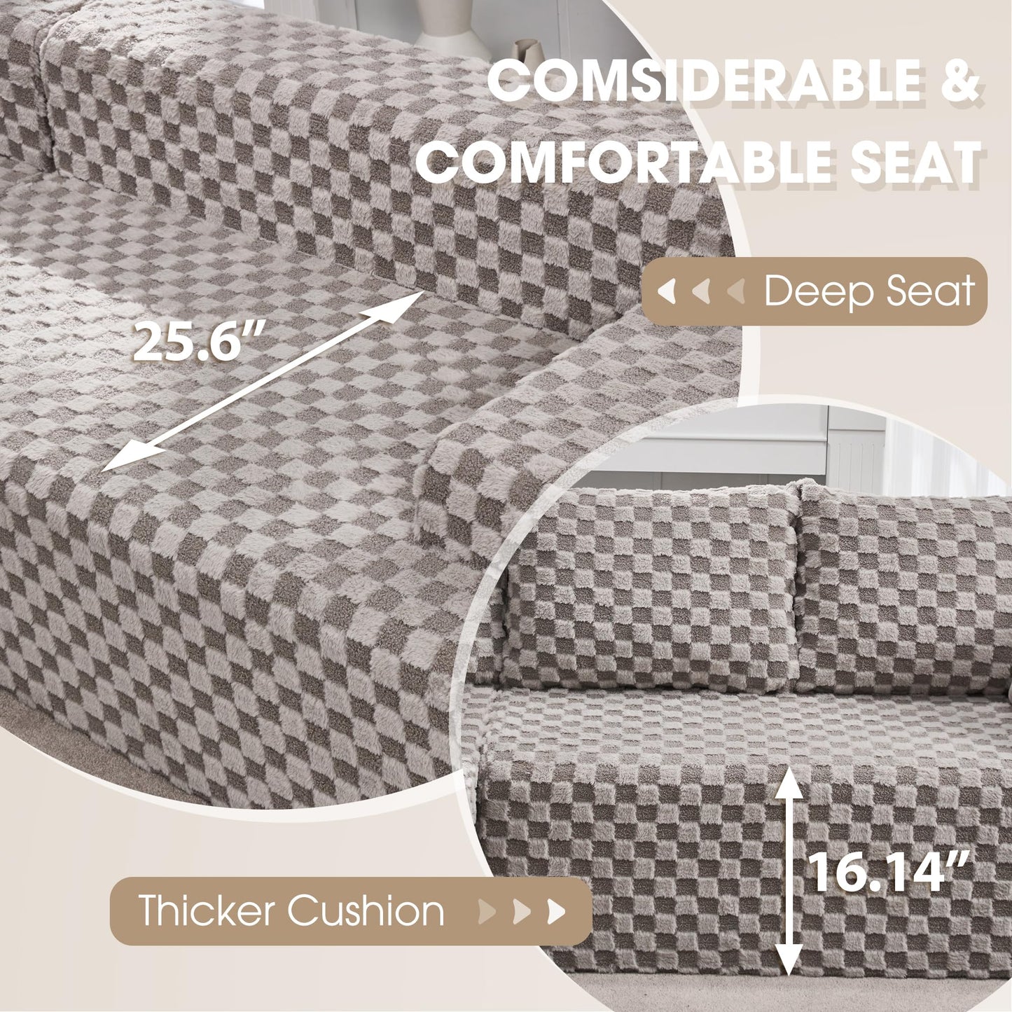 Hobestluk 96” Modular Sectional Sofa Couches L-Shape Couch 3 Seat Modular Sofa Memory Foam Sectional Couches for Living Room, Cloud Couch with Oversized Chaise (Grey, Stripe (Right Facing Chaise))