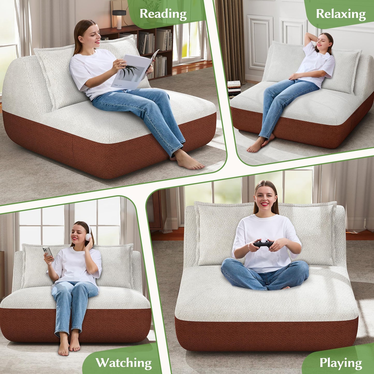 Hobestluk Small Sofa Couch Lounge Sofa Chair for Living Room, Comfy Memory Foam Couch, Mini Sofa with Side Pocket for Living Room, Bedroom (Grey+Light Grey)