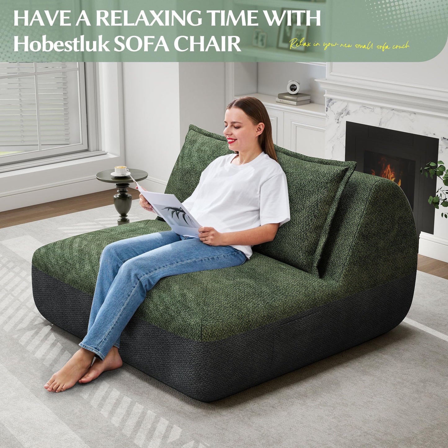 Hobestluk Small Sofa Couch Lounge Sofa Chair for Living Room, Comfy Memory Foam Couch, Mini Sofa with Side Pocket for Living Room, Bedroom (Grey+Light Grey)