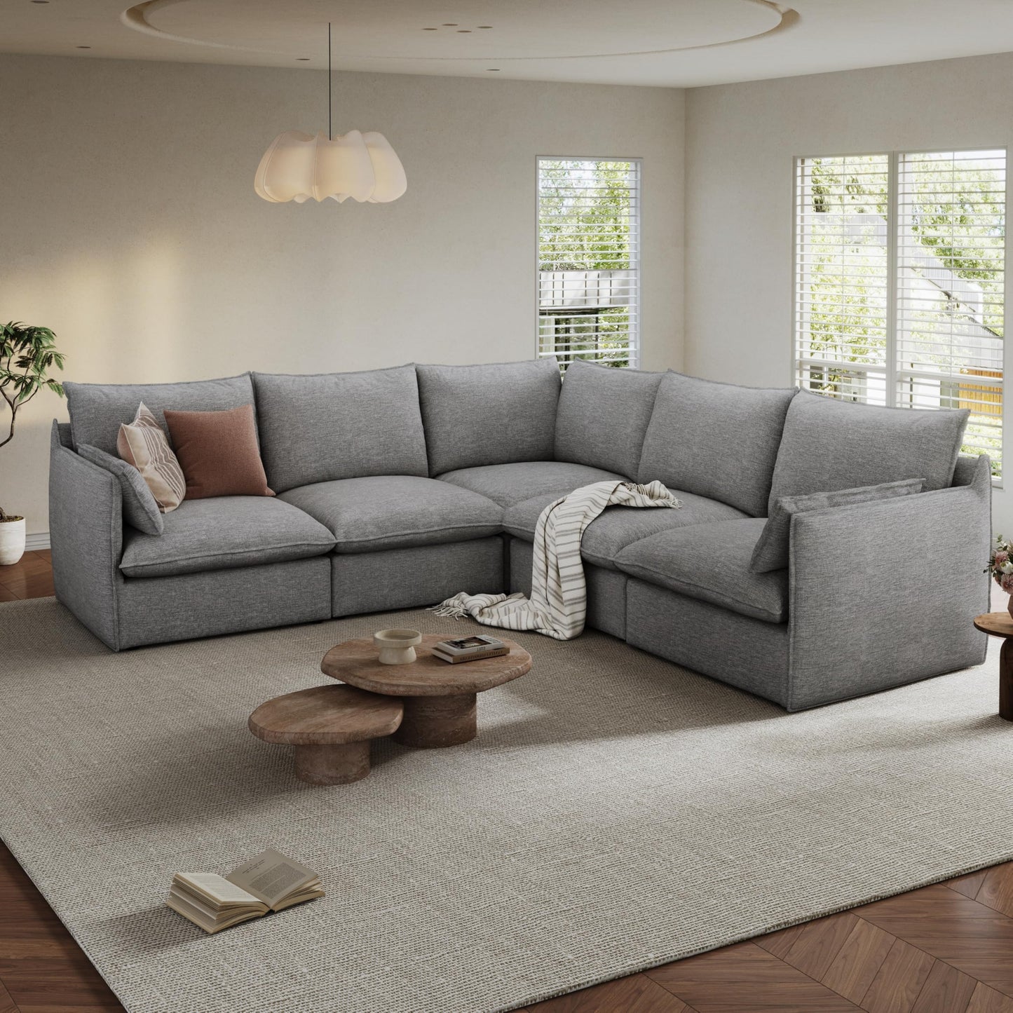 94.6" Small Cloud Couch, Linen Cloud Sectional Couches for Living Room, Convertible Down Filled Modular Sectional Sofa with Deep Seats & High-Back, Removable Washable Sofa Covers, Spill-Proof Fabric