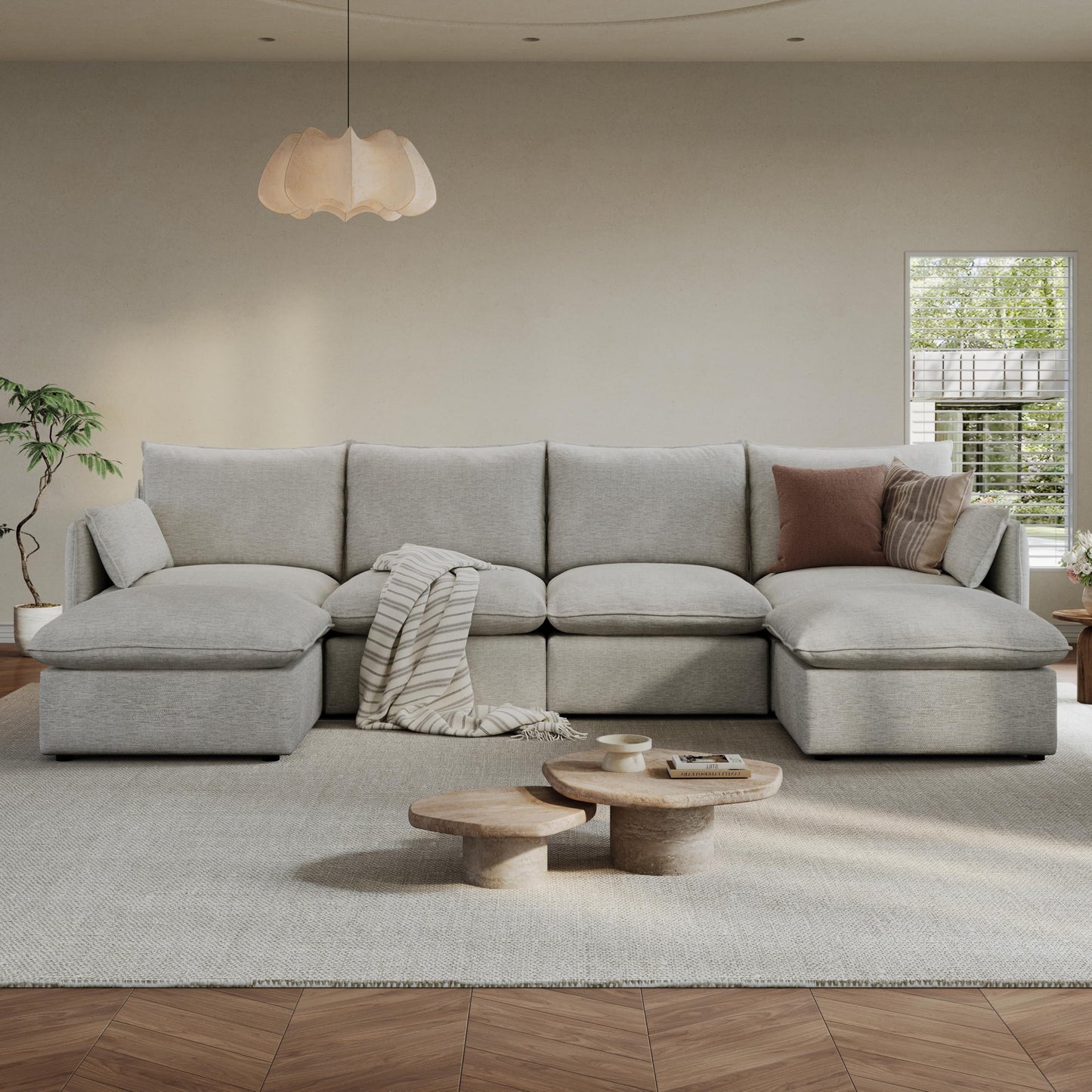 94.6" Small Cloud Couch, Linen Cloud Sectional Couches for Living Room, Convertible Down Filled Modular Sectional Sofa with Deep Seats & High-Back, Removable Washable Sofa Covers, Spill-Proof Fabric