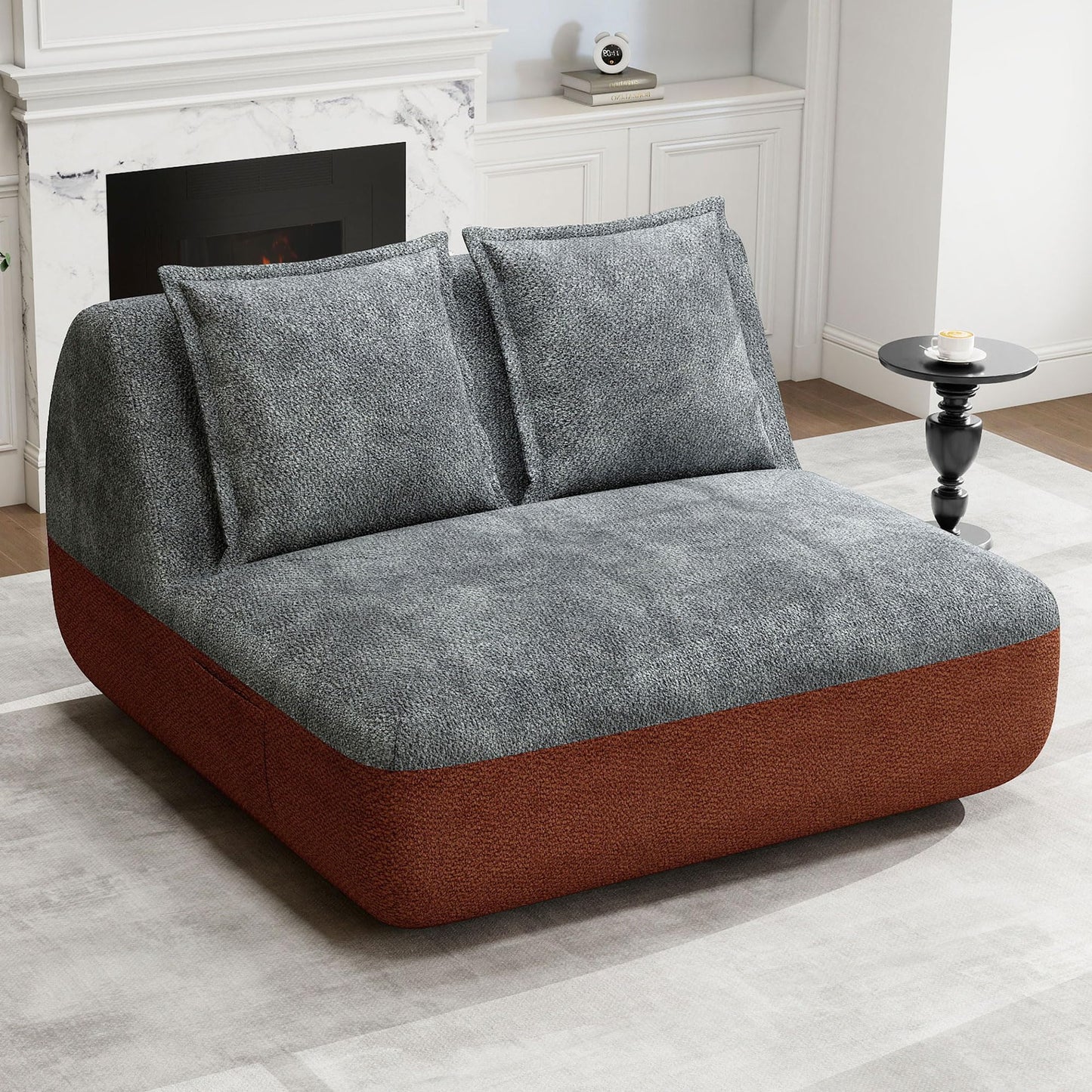 Hobestluk Small Sofa Couch Lounge Sofa Chair for Living Room, Comfy Memory Foam Couch, Mini Sofa with Side Pocket for Living Room, Bedroom (Grey+Light Grey)