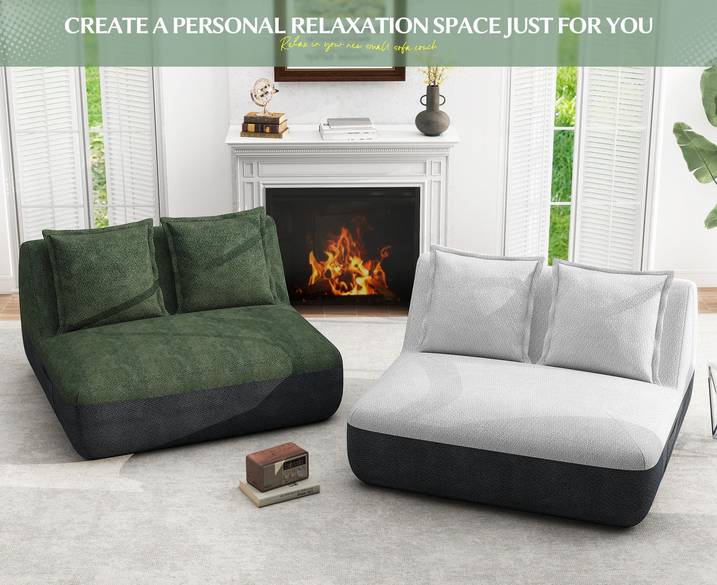 Hobestluk Small Sofa Couch Lounge Sofa Chair for Living Room, Comfy Memory Foam Couch, Mini Sofa with Side Pocket for Living Room, Bedroom (Grey+Light Grey)