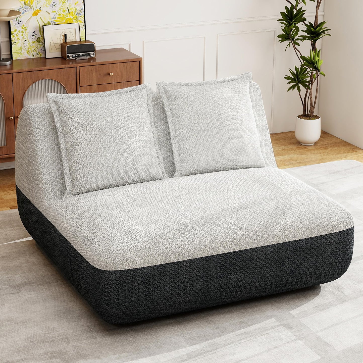 Hobestluk Small Sofa Couch Lounge Sofa Chair for Living Room, Comfy Memory Foam Couch, Mini Sofa with Side Pocket for Living Room, Bedroom (Grey+Light Grey)