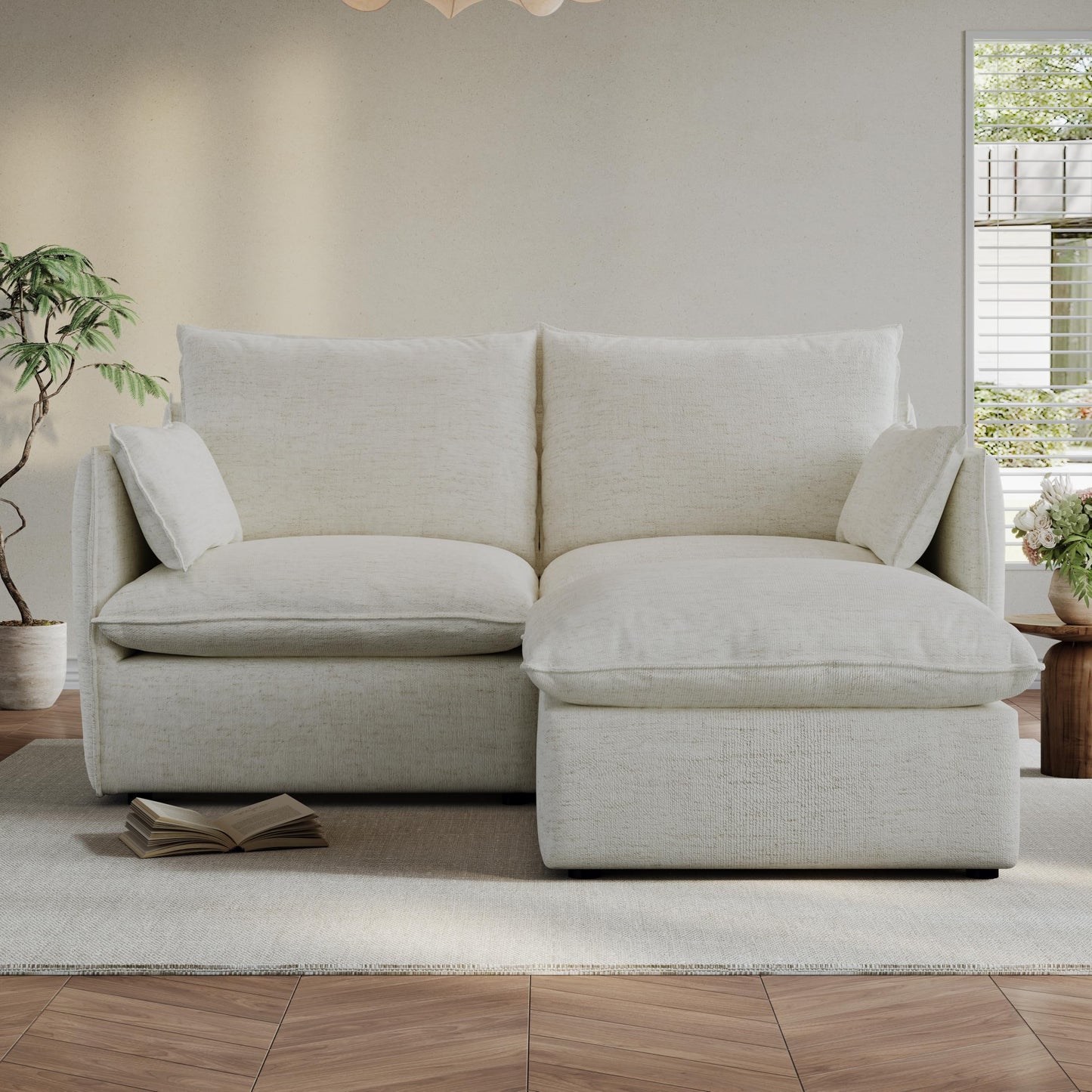 94.6" Small Cloud Couch, Linen Cloud Sectional Couches for Living Room, Convertible Down Filled Modular Sectional Sofa with Deep Seats & High-Back, Removable Washable Sofa Covers, Spill-Proof Fabric