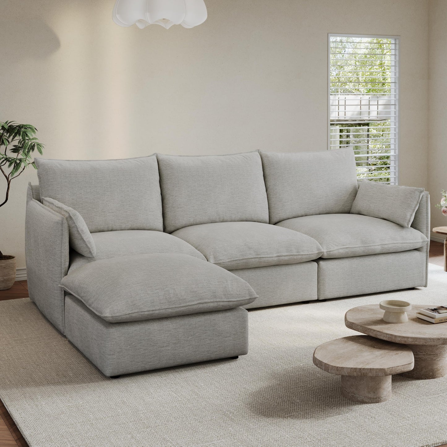 94.6" Small Cloud Couch, Linen Cloud Sectional Couches for Living Room, Convertible Down Filled Modular Sectional Sofa with Deep Seats & High-Back, Removable Washable Sofa Covers, Spill-Proof Fabric