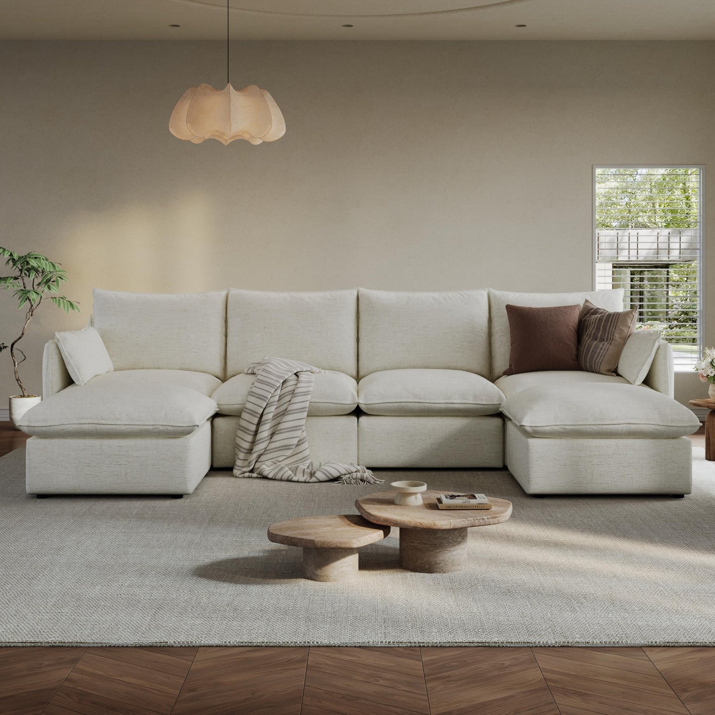 94.6" Small Cloud Couch, Linen Cloud Sectional Couches for Living Room, Convertible Down Filled Modular Sectional Sofa with Deep Seats & High-Back, Removable Washable Sofa Covers, Spill-Proof Fabric