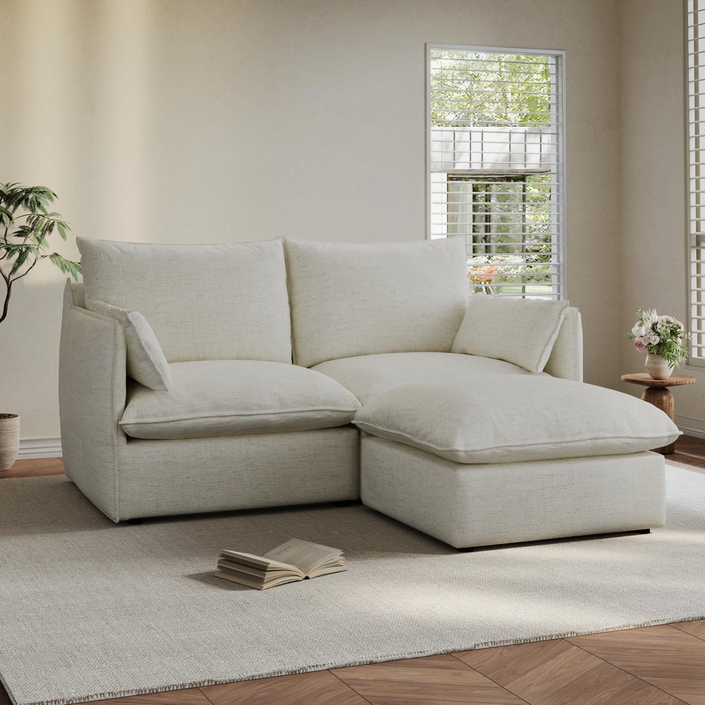 94.6" Small Cloud Couch, Linen Cloud Sectional Couches for Living Room, Convertible Down Filled Modular Sectional Sofa with Deep Seats & High-Back, Removable Washable Sofa Covers, Spill-Proof Fabric