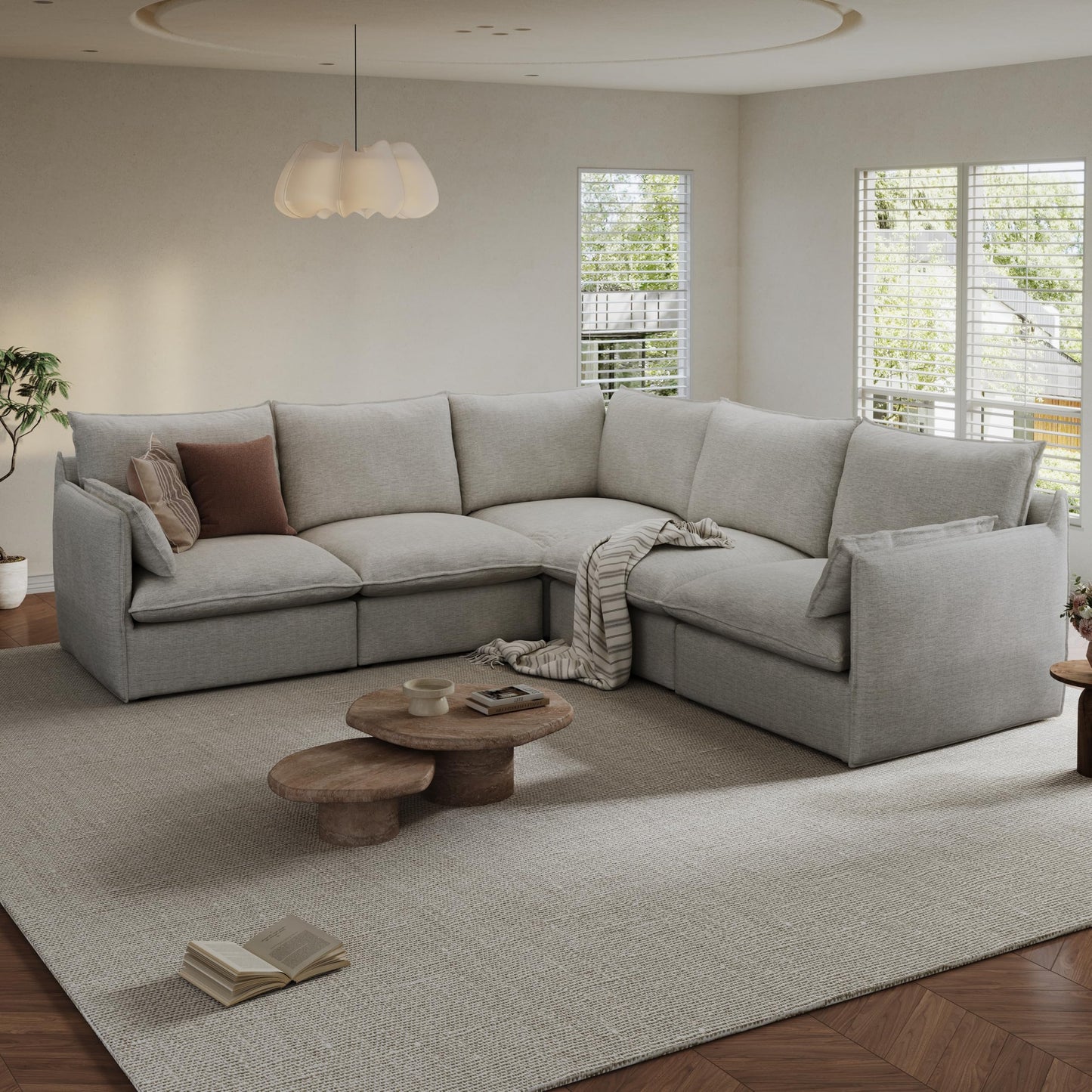 94.6" Small Cloud Couch, Linen Cloud Sectional Couches for Living Room, Convertible Down Filled Modular Sectional Sofa with Deep Seats & High-Back, Removable Washable Sofa Covers, Spill-Proof Fabric