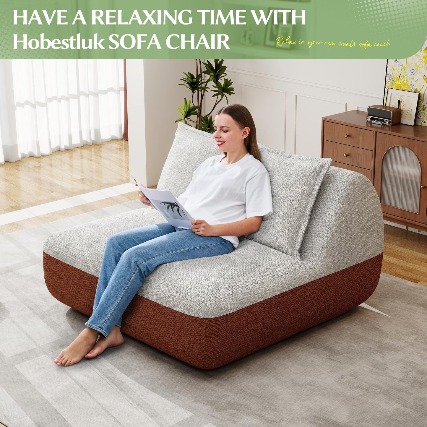 Hobestluk Small Sofa Couch Lounge Sofa Chair for Living Room, Comfy Memory Foam Couch, Mini Sofa with Side Pocket for Living Room, Bedroom (Grey+Light Grey)