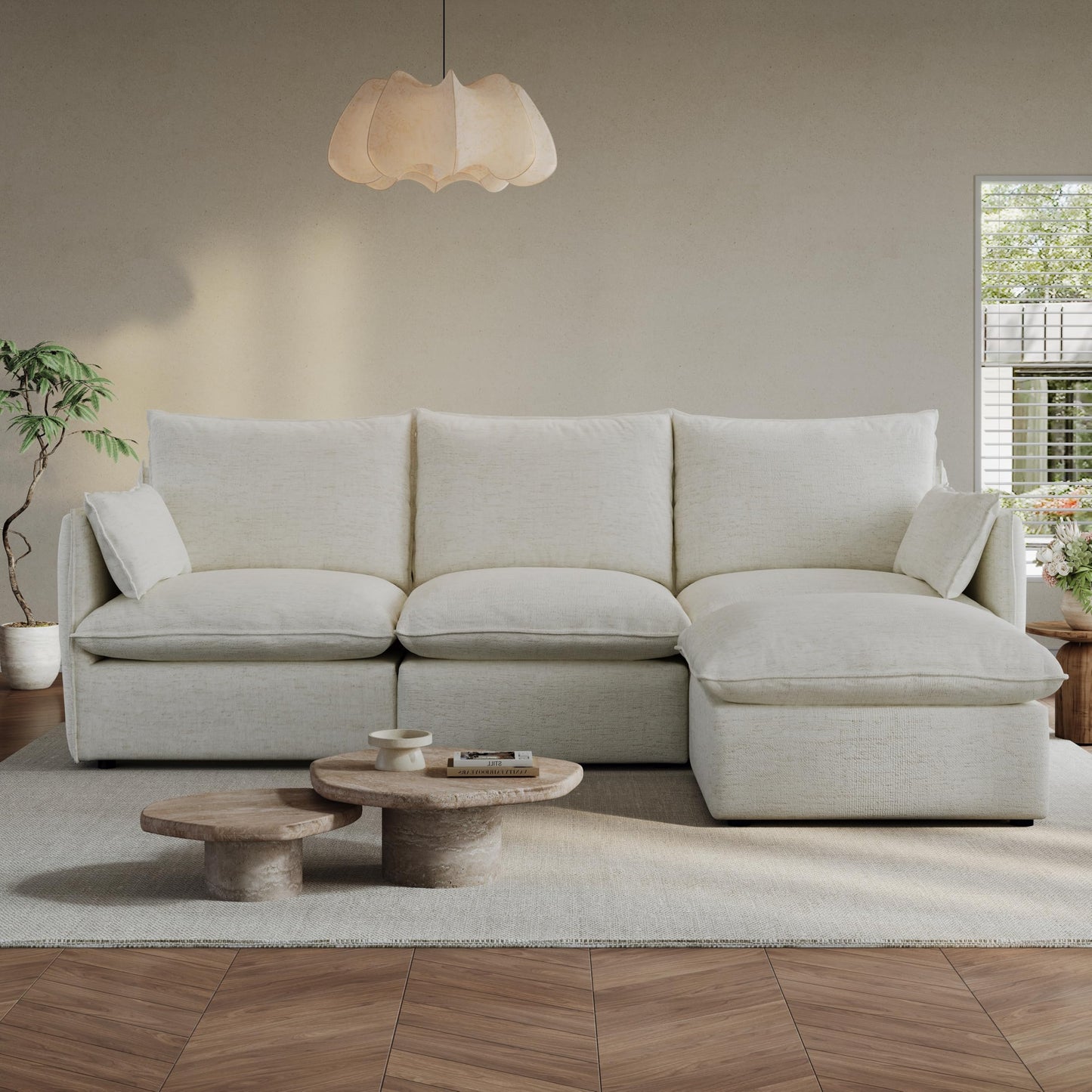 94.6" Small Cloud Couch, Linen Cloud Sectional Couches for Living Room, Convertible Down Filled Modular Sectional Sofa with Deep Seats & High-Back, Removable Washable Sofa Covers, Spill-Proof Fabric