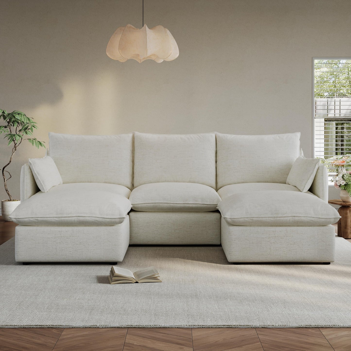 94.6" Small Cloud Couch, Linen Cloud Sectional Couches for Living Room, Convertible Down Filled Modular Sectional Sofa with Deep Seats & High-Back, Removable Washable Sofa Covers, Spill-Proof Fabric