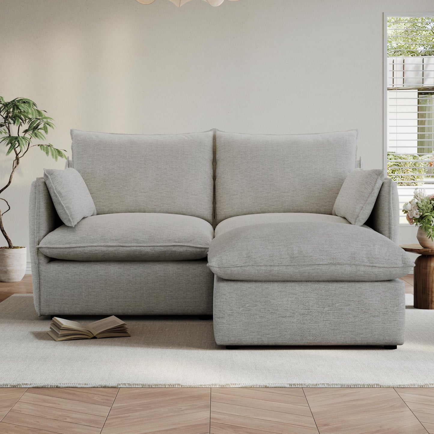 94.6" Small Cloud Couch, Linen Cloud Sectional Couches for Living Room, Convertible Down Filled Modular Sectional Sofa with Deep Seats & High-Back, Removable Washable Sofa Covers, Spill-Proof Fabric