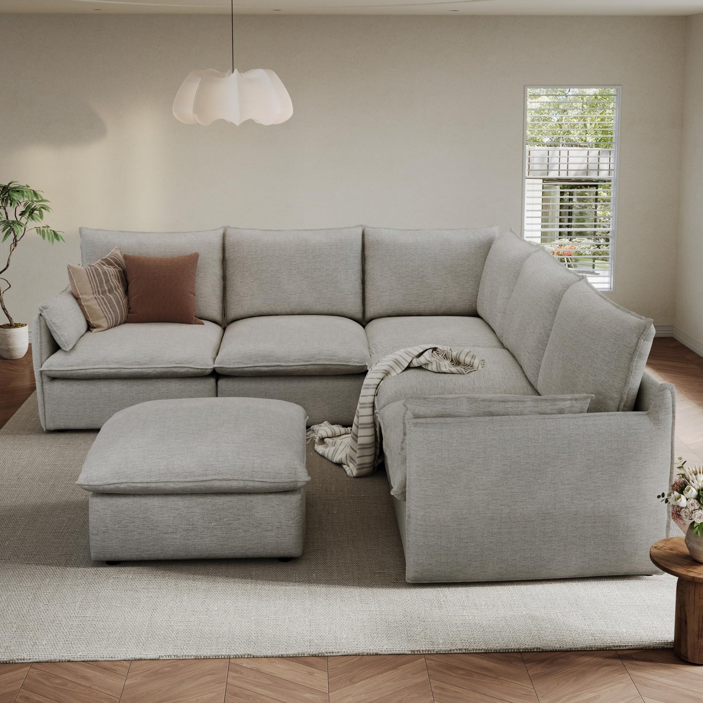 94.6" Small Cloud Couch, Linen Cloud Sectional Couches for Living Room, Convertible Down Filled Modular Sectional Sofa with Deep Seats & High-Back, Removable Washable Sofa Covers, Spill-Proof Fabric