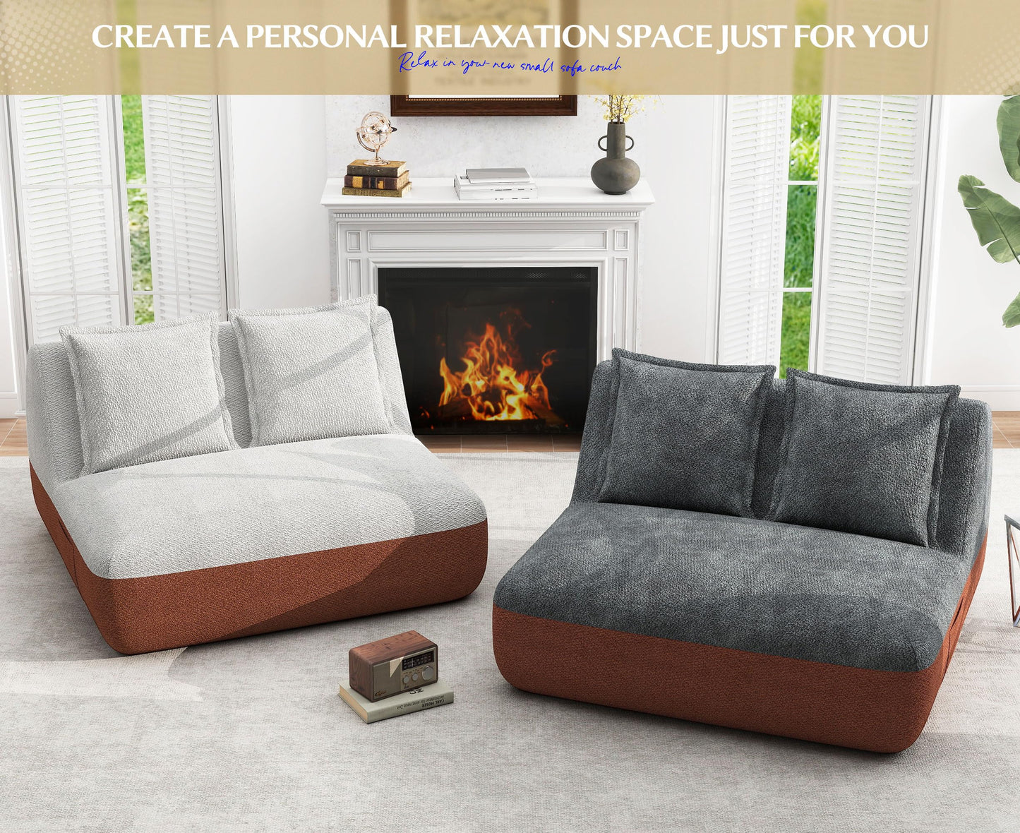 Hobestluk Small Sofa Couch Lounge Sofa Chair for Living Room, Comfy Memory Foam Couch, Mini Sofa with Side Pocket for Living Room, Bedroom (Grey+Light Grey)