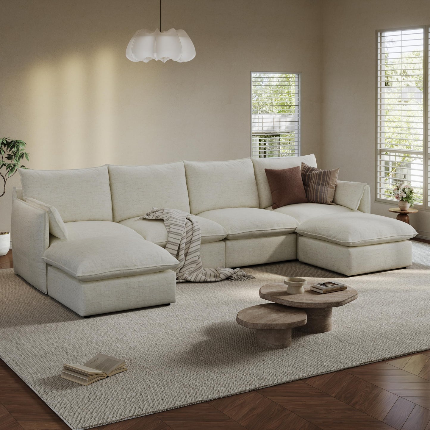 94.6" Small Cloud Couch, Linen Cloud Sectional Couches for Living Room, Convertible Down Filled Modular Sectional Sofa with Deep Seats & High-Back, Removable Washable Sofa Covers, Spill-Proof Fabric