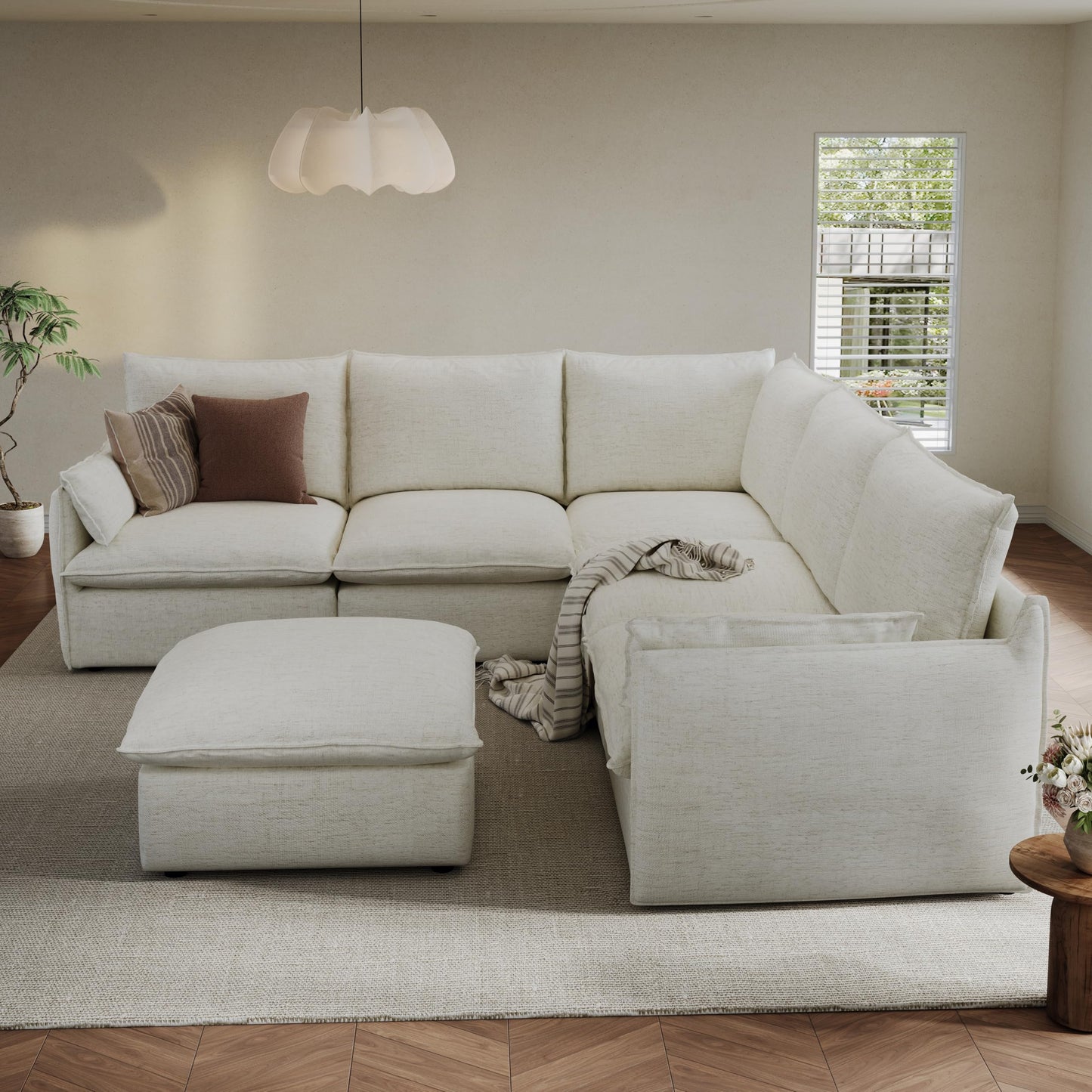 94.6" Small Cloud Couch, Linen Cloud Sectional Couches for Living Room, Convertible Down Filled Modular Sectional Sofa with Deep Seats & High-Back, Removable Washable Sofa Covers, Spill-Proof Fabric