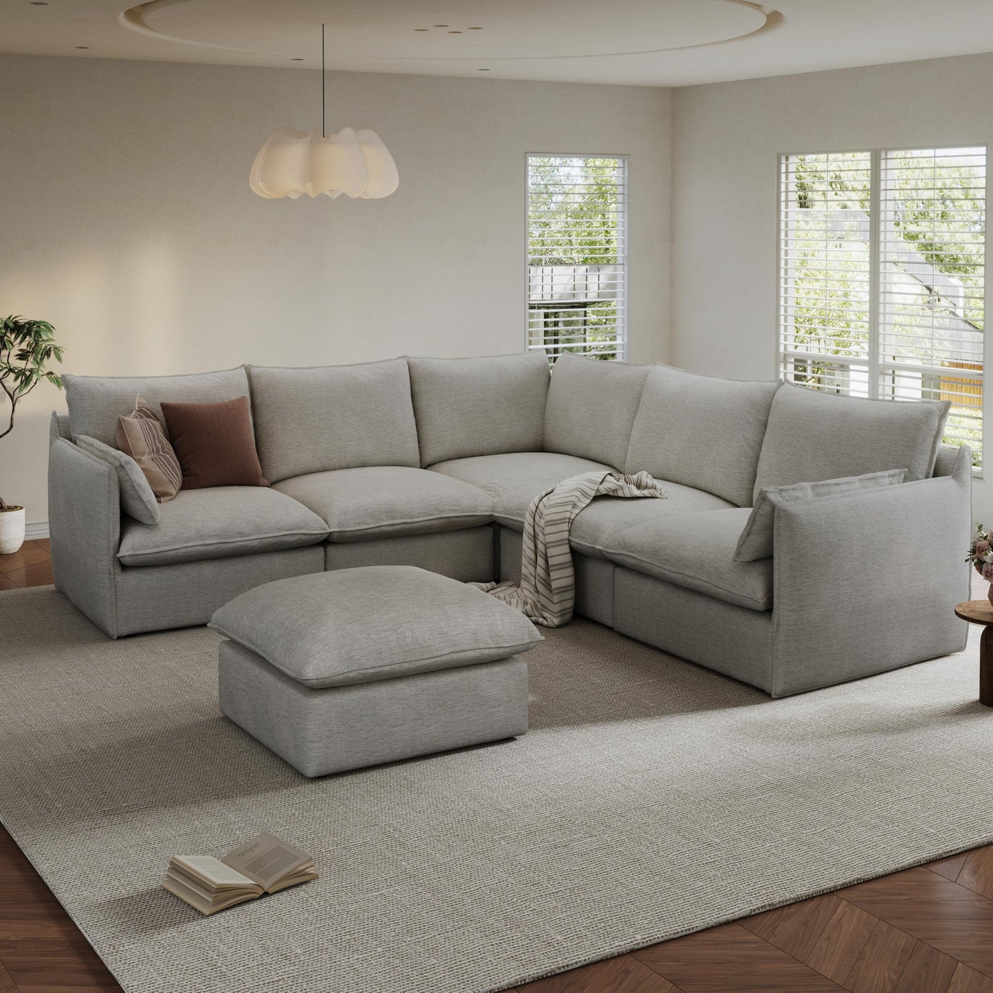 94.6" Small Cloud Couch, Linen Cloud Sectional Couches for Living Room, Convertible Down Filled Modular Sectional Sofa with Deep Seats & High-Back, Removable Washable Sofa Covers, Spill-Proof Fabric