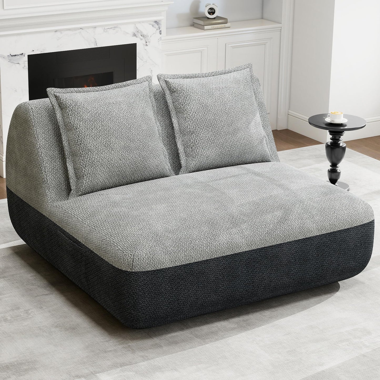 Hobestluk Small Sofa Couch Lounge Sofa Chair for Living Room, Comfy Memory Foam Couch, Mini Sofa with Side Pocket for Living Room, Bedroom (Grey+Light Grey)