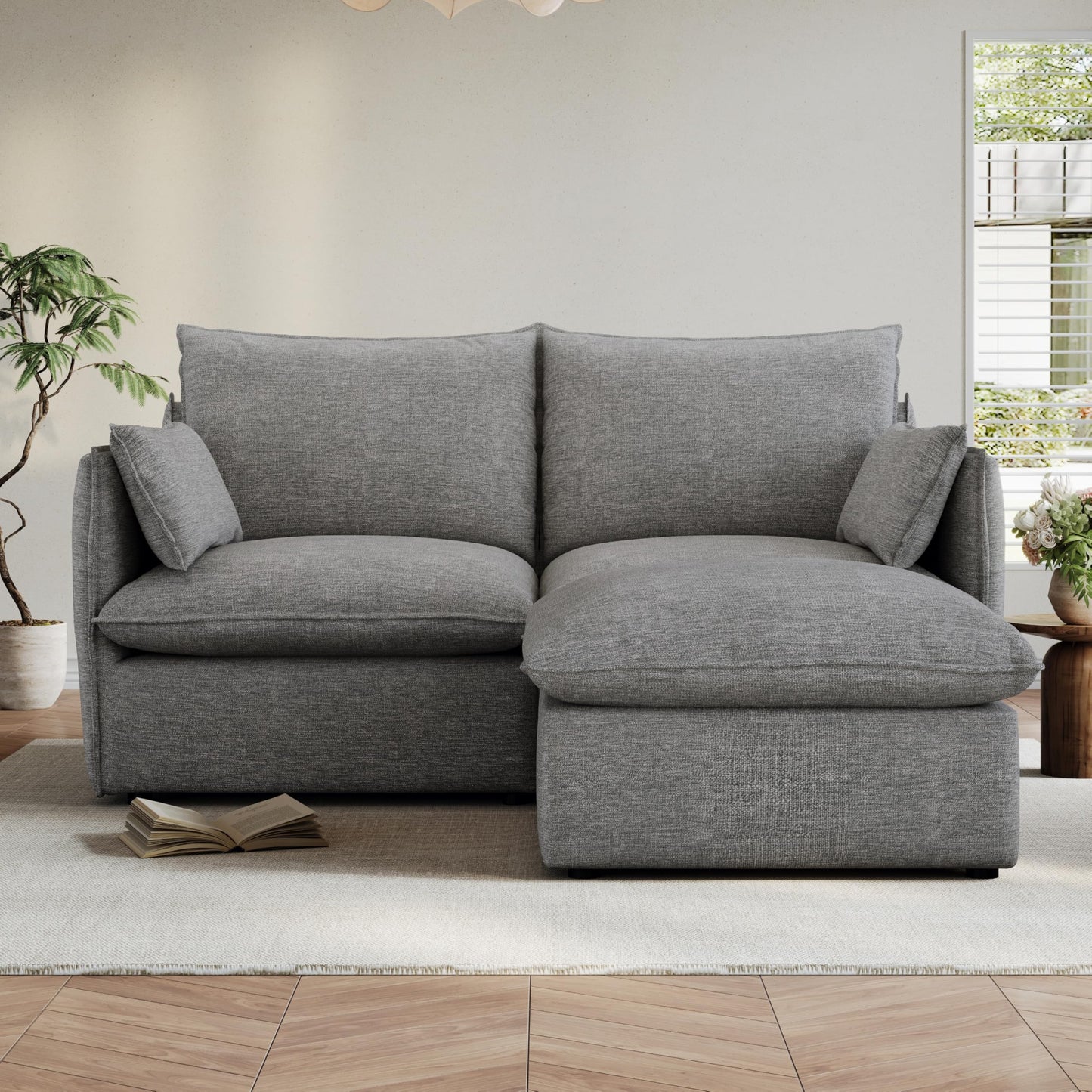 94.6" Small Cloud Couch, Linen Cloud Sectional Couches for Living Room, Convertible Down Filled Modular Sectional Sofa with Deep Seats & High-Back, Removable Washable Sofa Covers, Spill-Proof Fabric