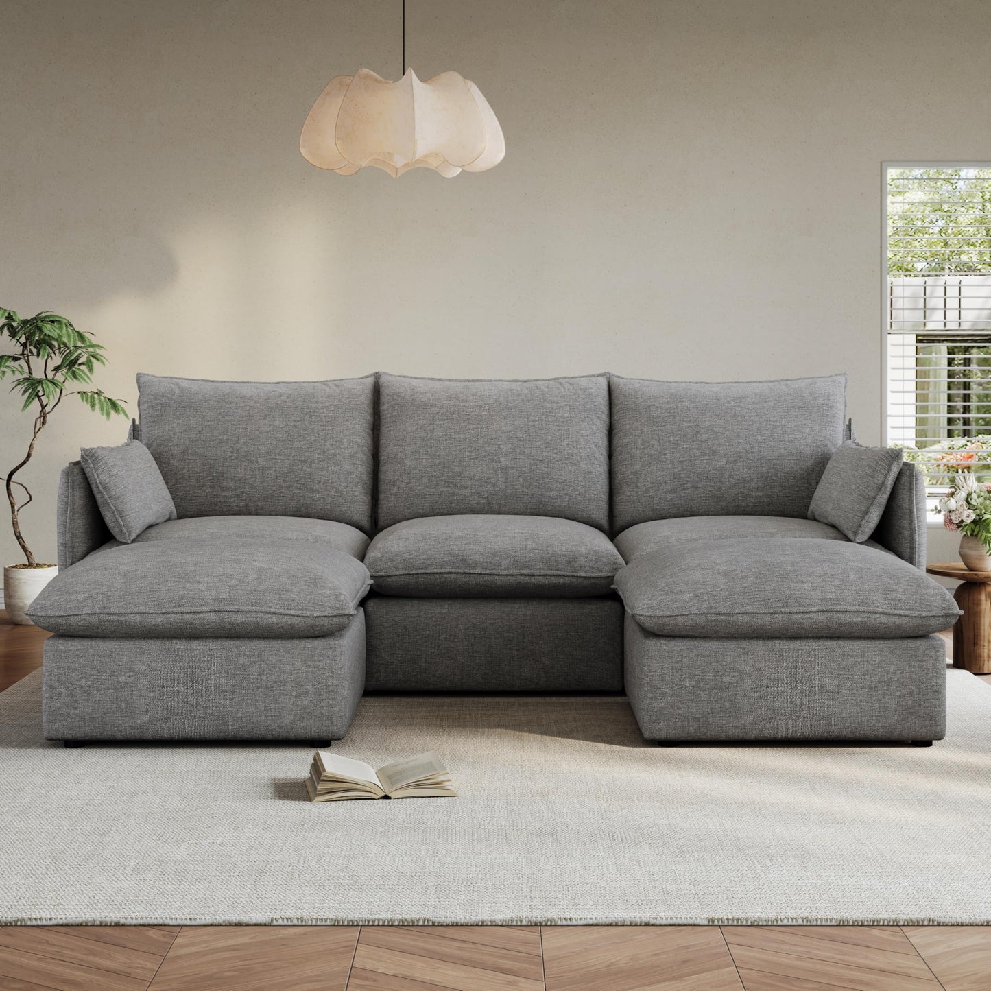 94.6" Small Cloud Couch, Linen Cloud Sectional Couches for Living Room, Convertible Down Filled Modular Sectional Sofa with Deep Seats & High-Back, Removable Washable Sofa Covers, Spill-Proof Fabric